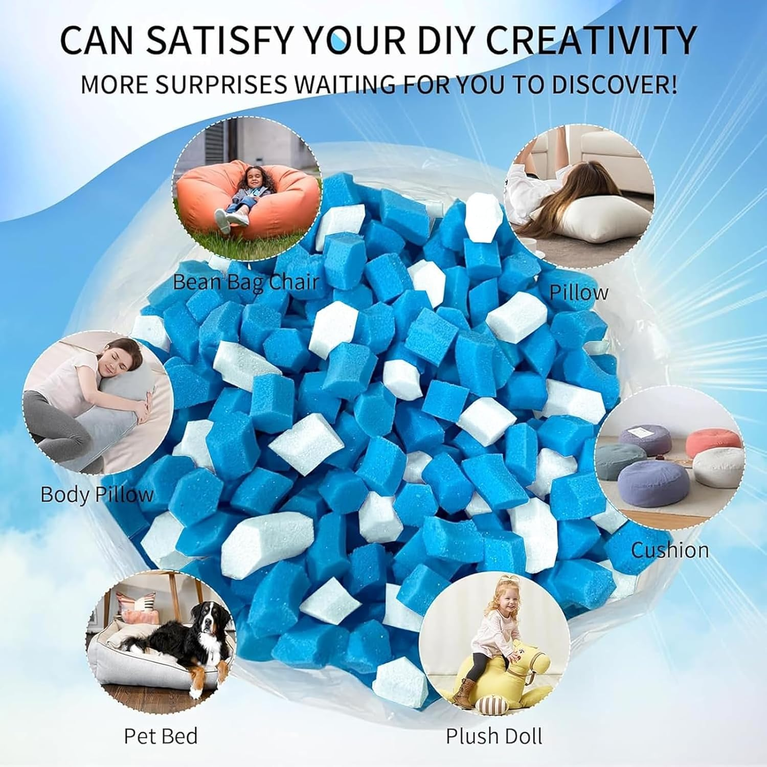 10Lbs Bean Bag Filler, Bean Bag Filling, Pillow Bean Bag Stuffing, Shredded Memory Foam Filling, Punching Bag Filler, Foam Refill for Couch/Stuffed Animal Stuffing, Added Gel Particles image number 2