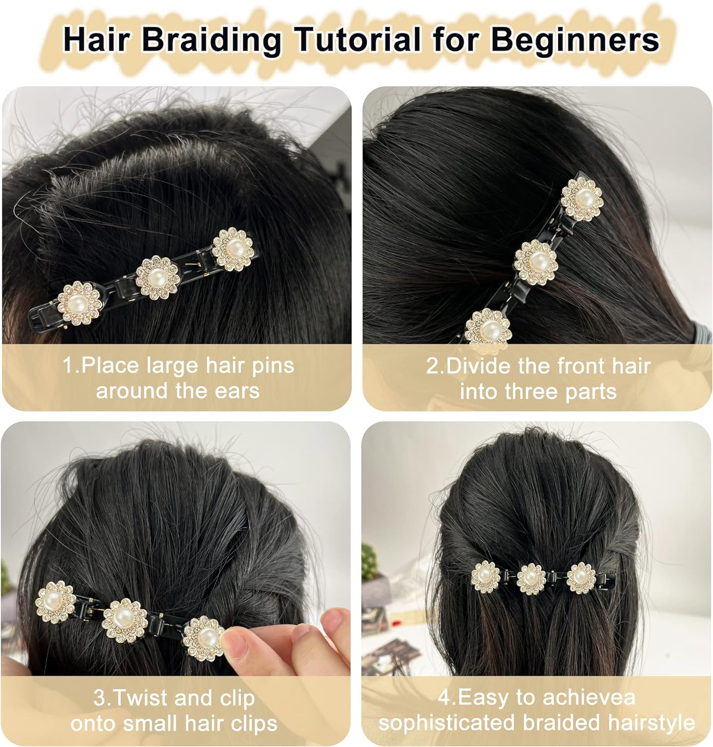 4Pcs Braided Hair Clips, Sparkling Crystal Stone Hair Clips for Braids with 3 Small Clips, Sturdy Double-Layer Fixed Weave Hairpin Duckbill Clip Rhinestones Braided Hair Clips for Women (Style 2)