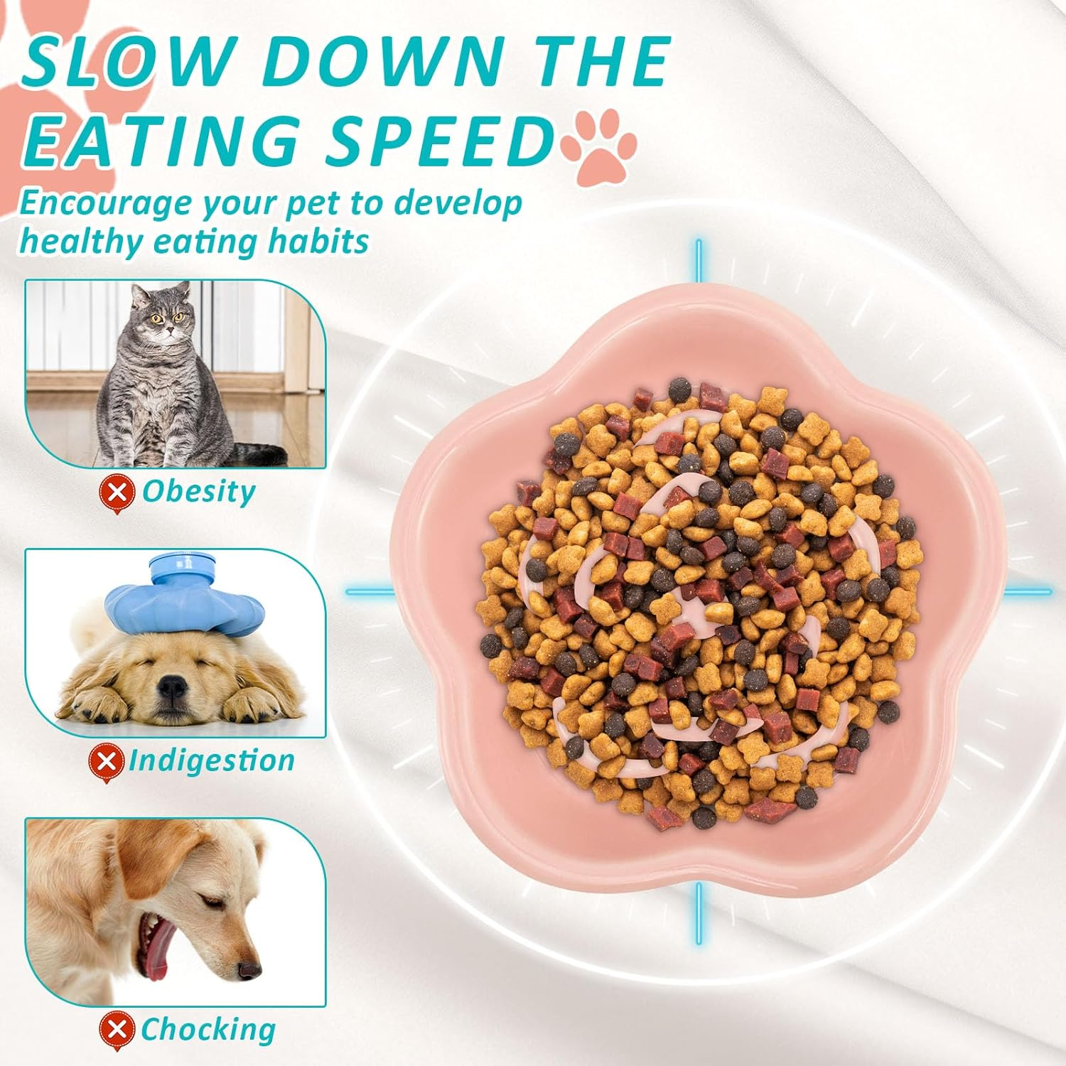 UKQRRTC Raised Cat Slow Feeder Bowl, Ceramic Elevated Cat Food Bowl, Safe Shallow Wide Tilted Cat Dog Eating Bowl, Dog Food Bowl for Cats Dogs Dry and Wet Food image number 4