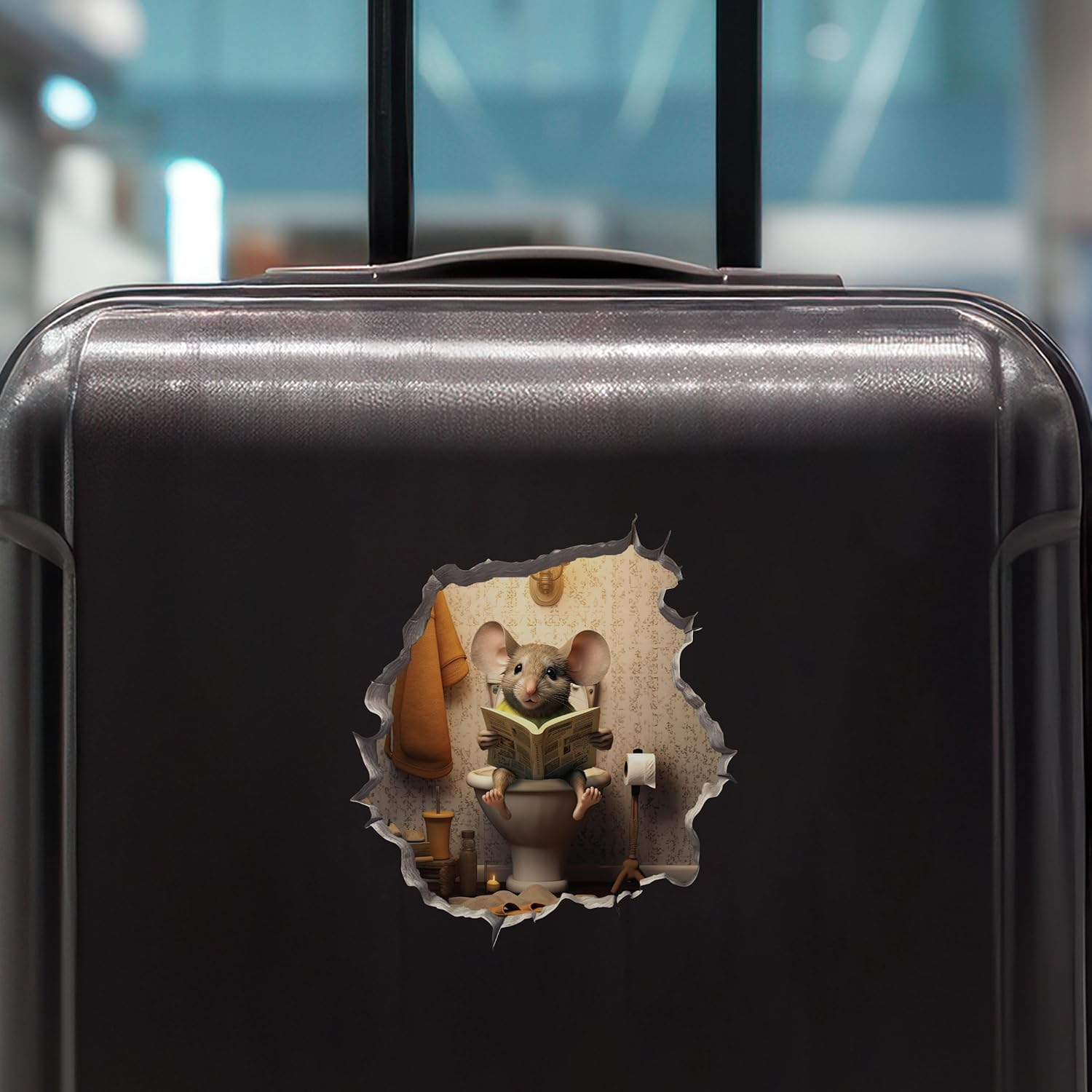 Mouse Sitting on Toilet in Mouse Hole Decal - Mouse Hole Sticker with 3D Effect - Funny Gift - Potty Training Gift Idea image number 3