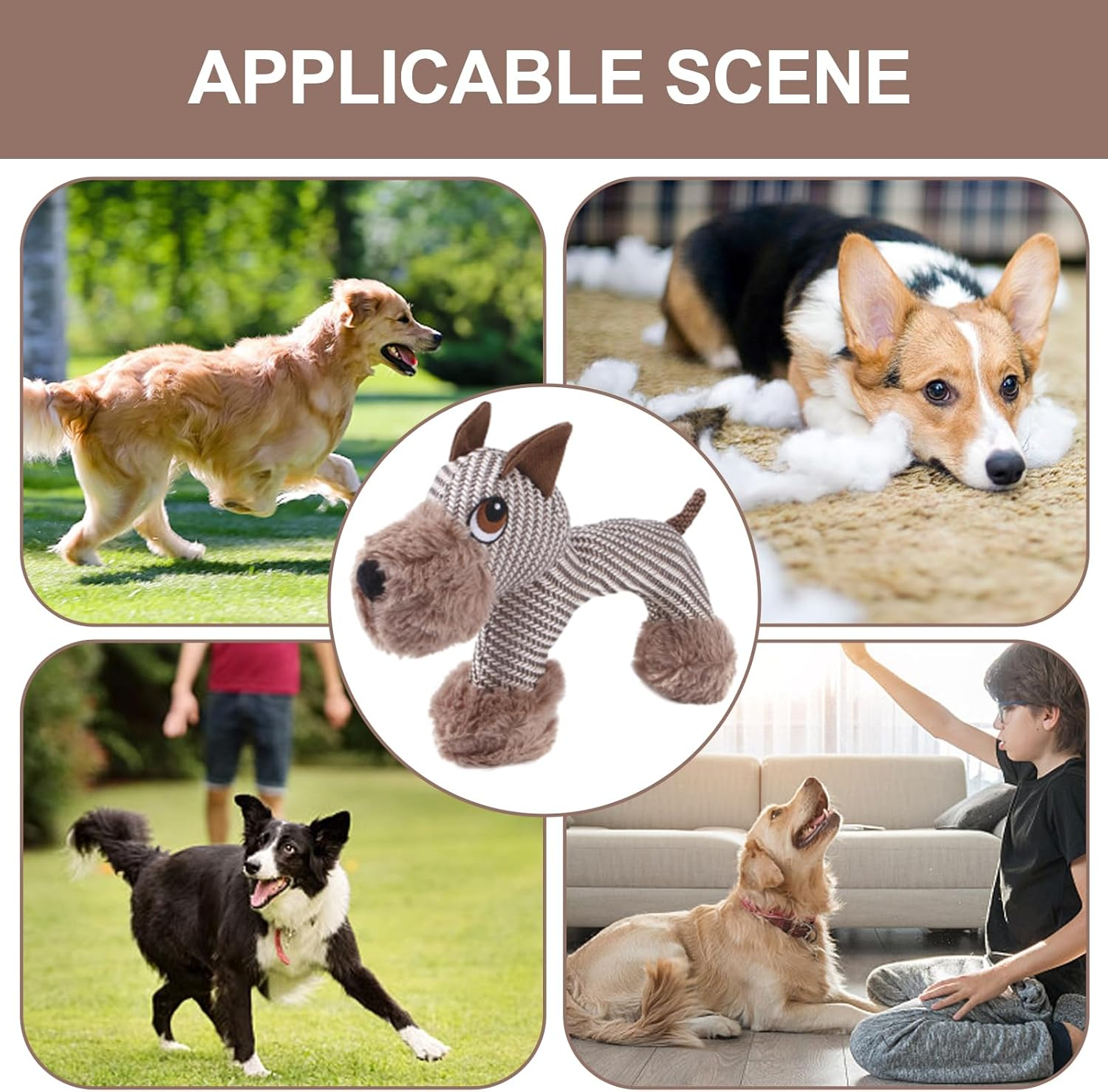 Dog Stuffed Animals Chew Toy, Self Play Pet Squeeze Toy, Interactive Dog Teeth Cleaning Toy for All Breed Dogs/203 image number 4