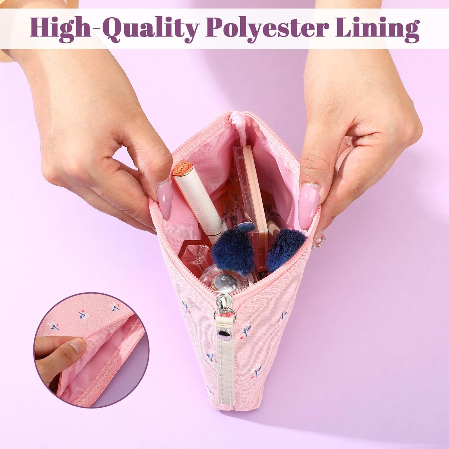 LIQWEI Pack of 4 Small Cosmetic Bag, Travel Portable Makeup Bag, Multifunctional Canvas Cosmetic Bag, Wash Bag, Toiletry Bag for Women, Zip Coin Bag (18 X 13 X 3 Cm)