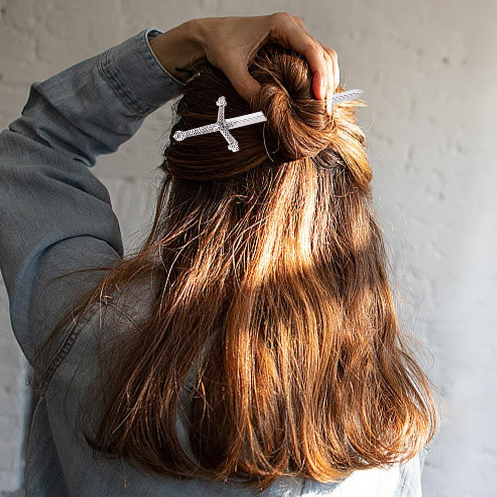 WEBEEDY Sword Hair Pin Silver Hair Stick for Buns Handmade Chinese Style Vintage Headdress Sword Hairpin Metal Hair Chopsticks for Women Long Hair Accessories Valentine'S Day Gifts,14.7X3.3Cm