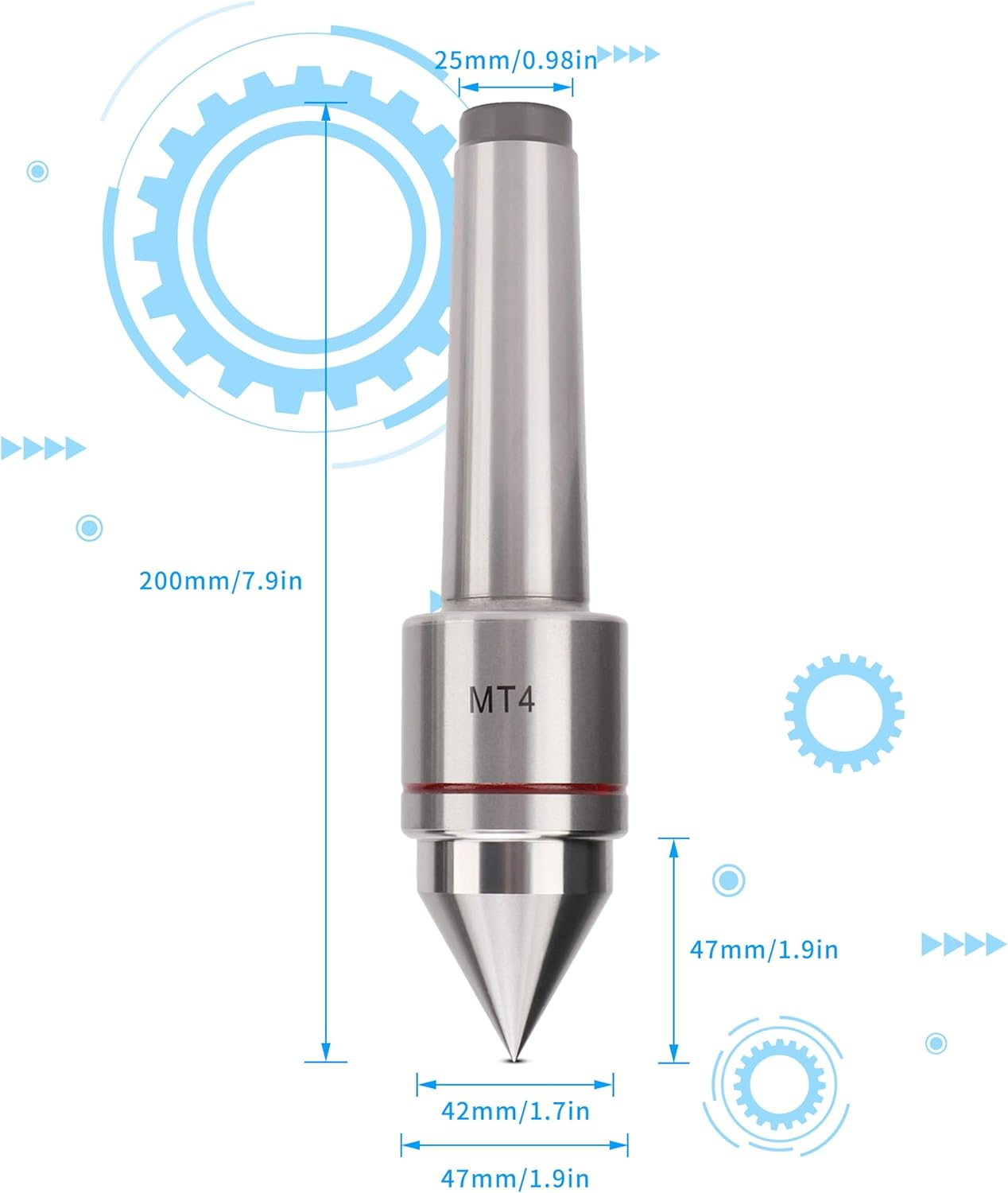 MT4 Live Center, High Carbon Steel CNC Lathe Tailstock Rolling Center, High Precise Good Sealing Heavy Duty Live Tailstock Center for High Speed Machining image number 4