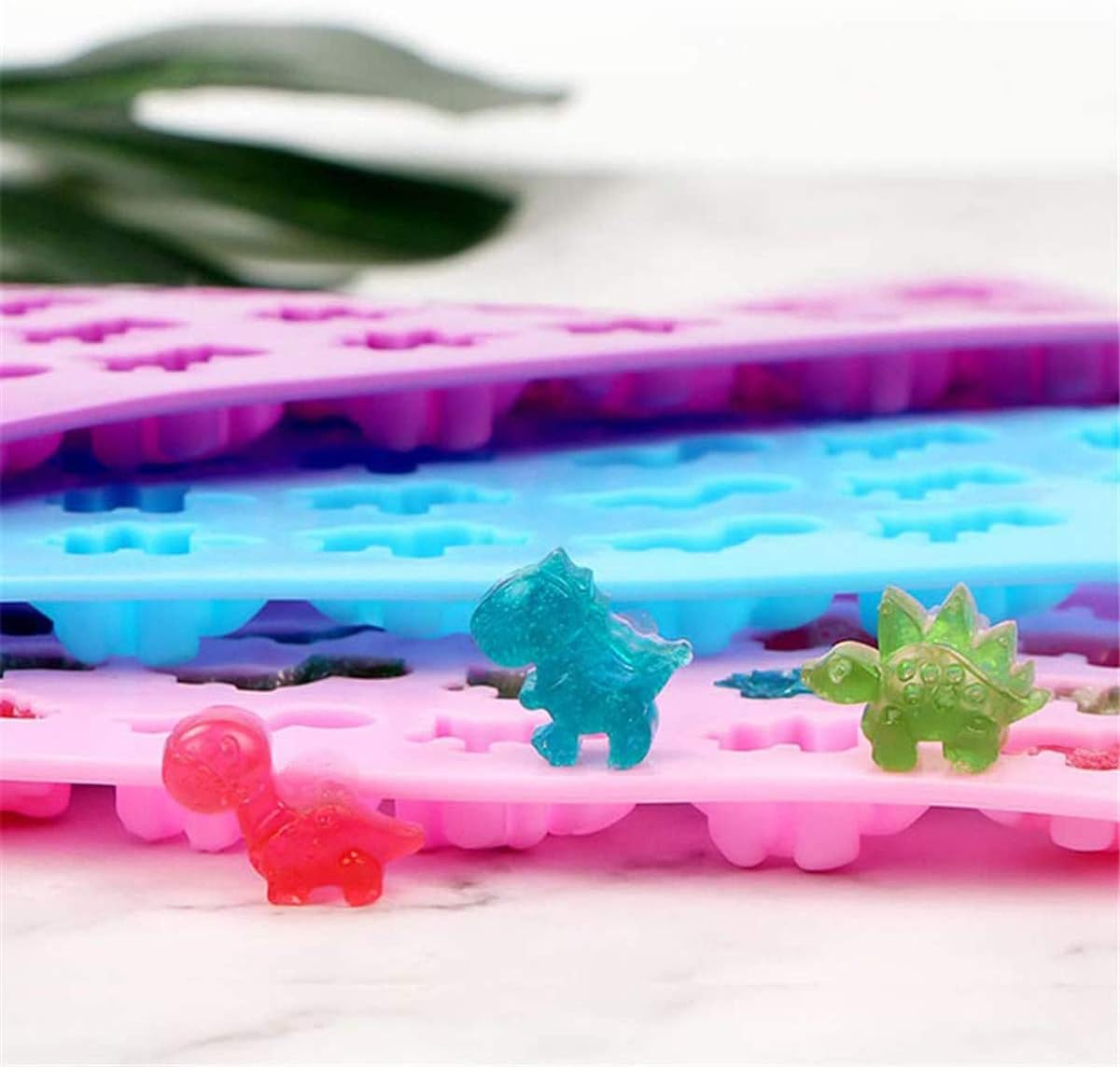 Mini 48 Dinosaur Silicone Gummy Chocolate Baking Mold with Dropper Ice Cube Tray Candy Sweet Jelly Mould Cake Cupcake Topper Decor Molds DIY Tool (Pink) image number 2