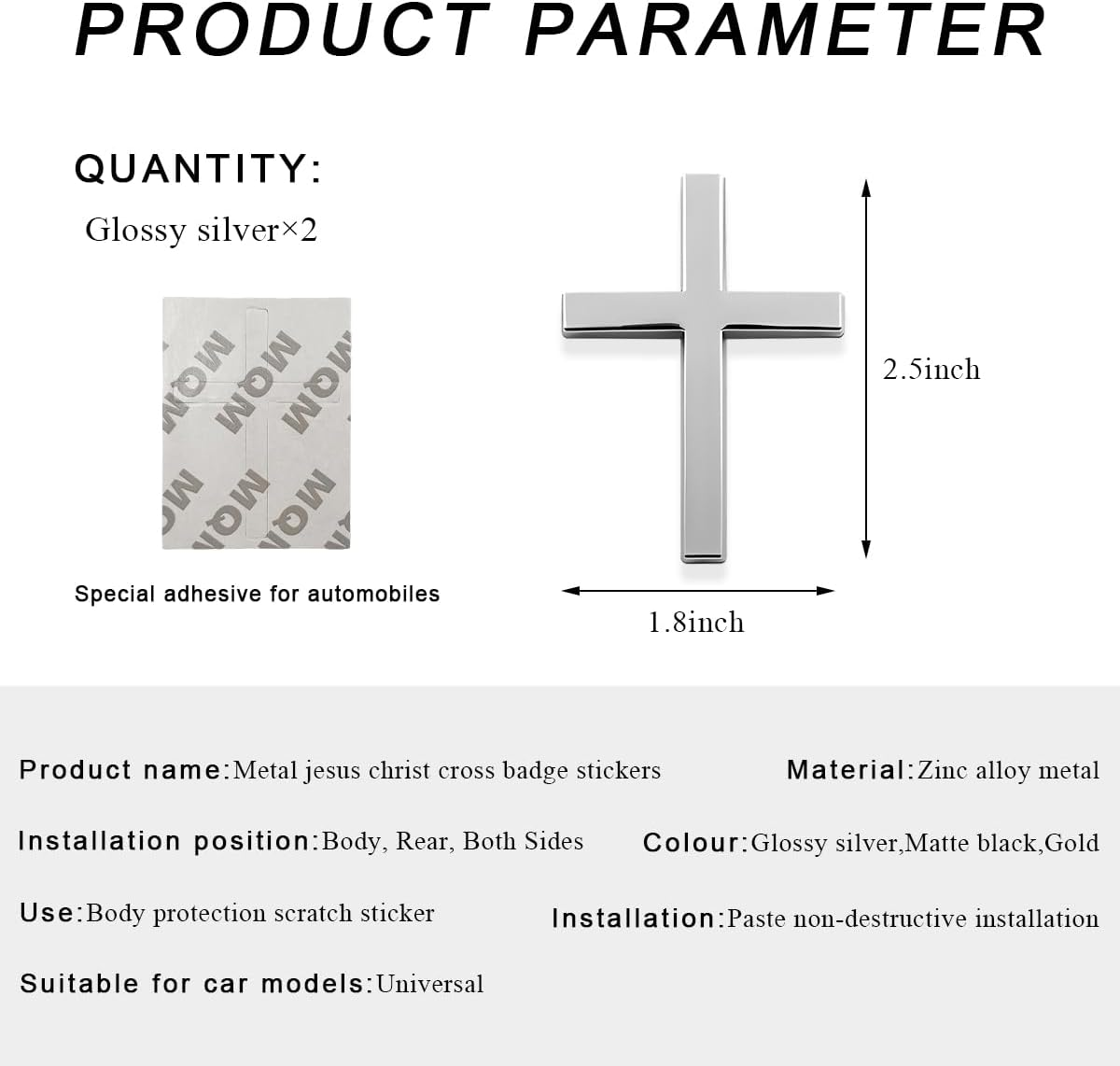 DXNQ 2PCS Metal Jesus Christ Cross Badge Stickers, 2.5"&times;1.8" Alloy 3D Individual Car Cross Sticker, Self Adhesive Scratch Covering Metal Cross Auto Emblem Decal for Car Body Fender Tail (Silver)