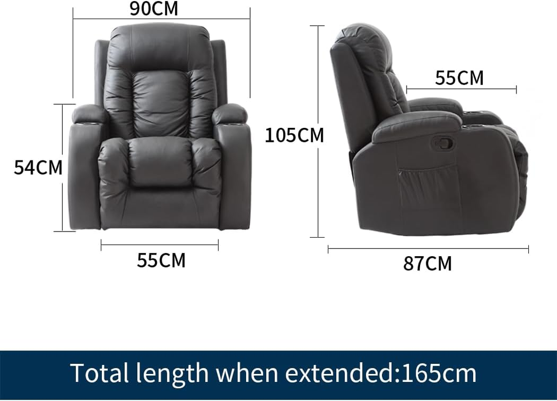 Levede Electric Recliner Chair Massage Chairs with Remote Control,Pu Leather Lounge Back Heated Sofa,Recliner,8 Points,5 Modes,Timer,Adjustable Lounge Sofa Chair for Living Room,150Kg Load - With 360&deg; Swivel image number 3
