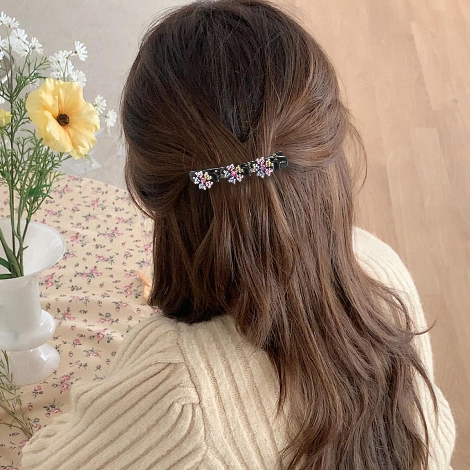 HSUYUN Pack of 4 Sparkling Double Layer Hair Clips, Women'S Stylish Hair Clips, Flower Hair Clips, Double Layer Structure Hair Clip, Suitable for Daily Classes, Work and Dance Performances image number 1