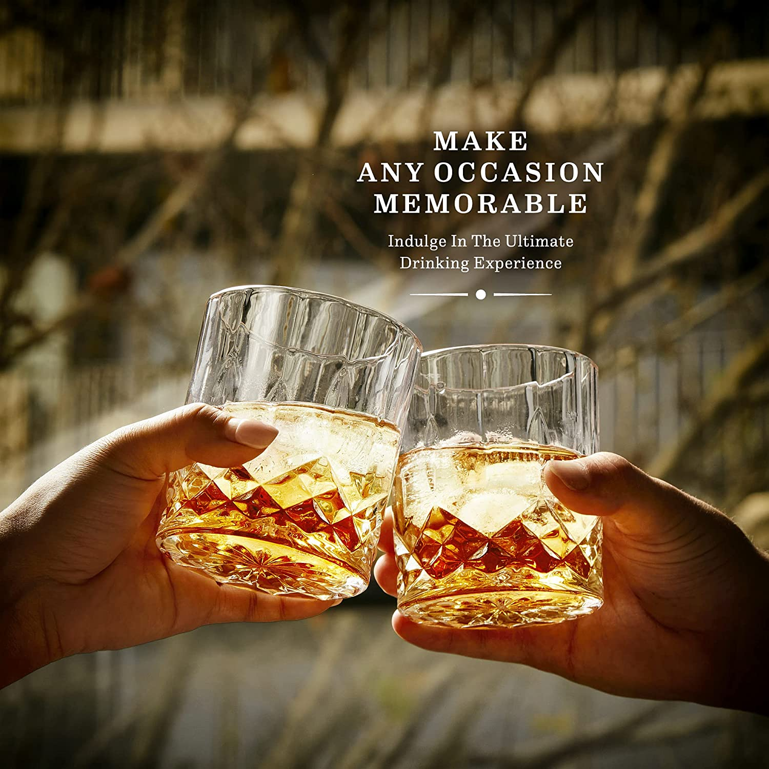 BENESSARI Whiskey Glasses Gift Set - Premium Old Fashioned Whisky Tumbler Gifts for Men or Woman Birthday; Rocks Whiskey Gift Box Set of 2 | Lead-Free Crystal Glasses for Bourbon, Scotch, Cocktail Set image number 2