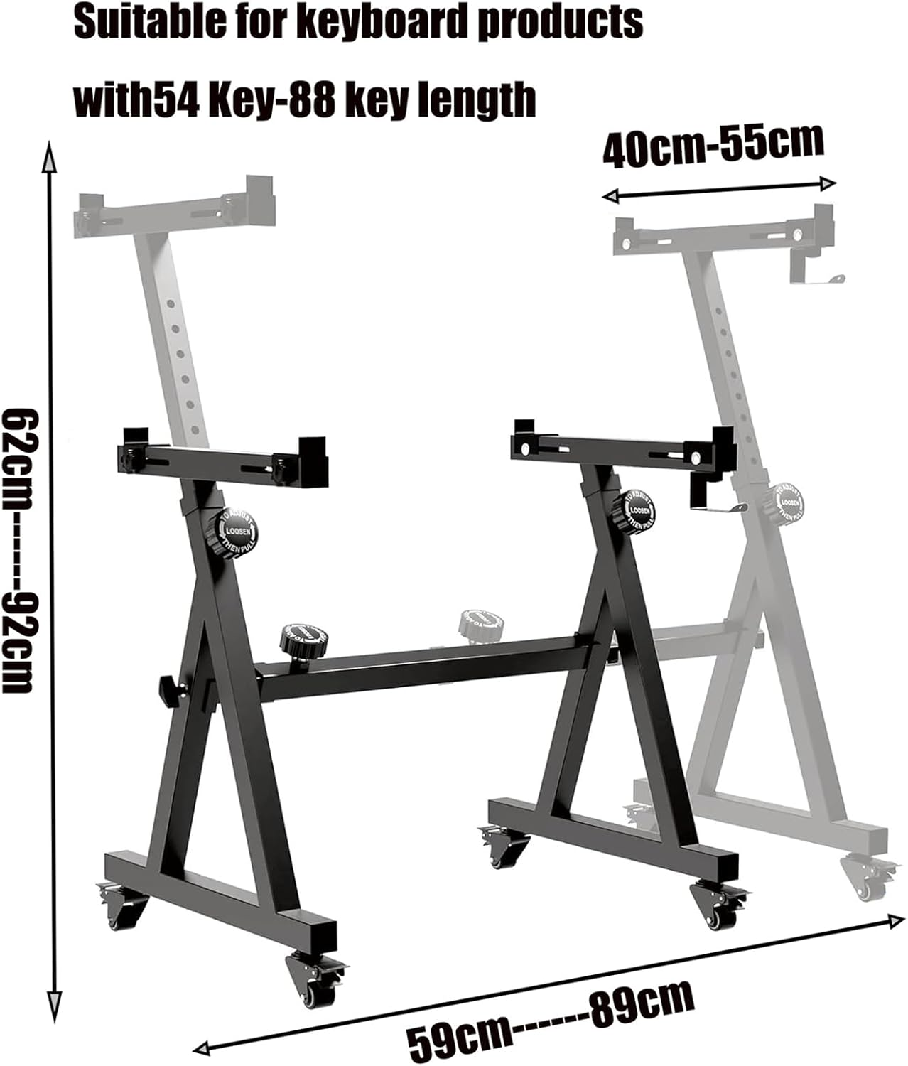 Keyboard Stand,Piano Stand with Wheels,Z Style Heavy Piano Keyboard Stand,Piano Keyboard Adjustable Height and Width，Fits 54-88 Key Electric Piano image number 4