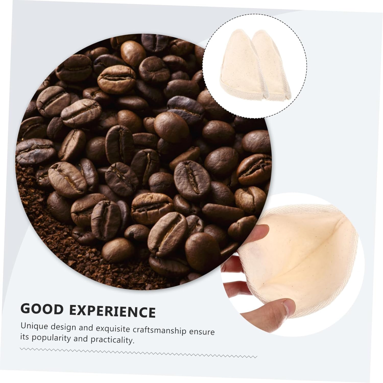 INOOMP Reusable Coffee Filter Bag Wood Handle, Large Size Portable Coffee Brewing Tool and Milk Tea Straining Bag, 2Pcs Multipurpose Mesh Filter for Home Brewing image number 2