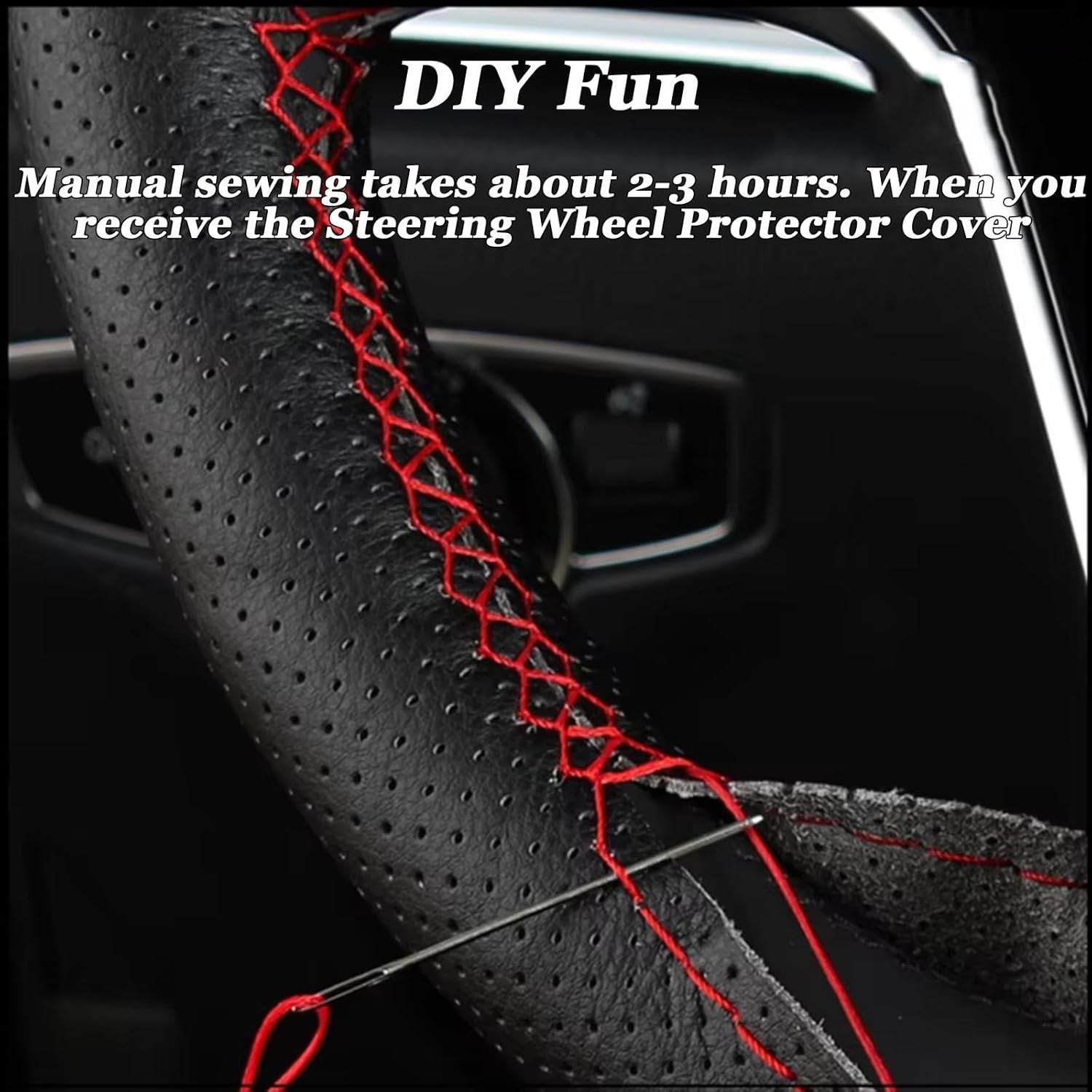 Fit for Toyota Land Cruiser Prado 250 2023 2024 2025, Hand Stitch Steering Wheel Cover, Black Leather Steering Wheel Cover - Black Line image number 4