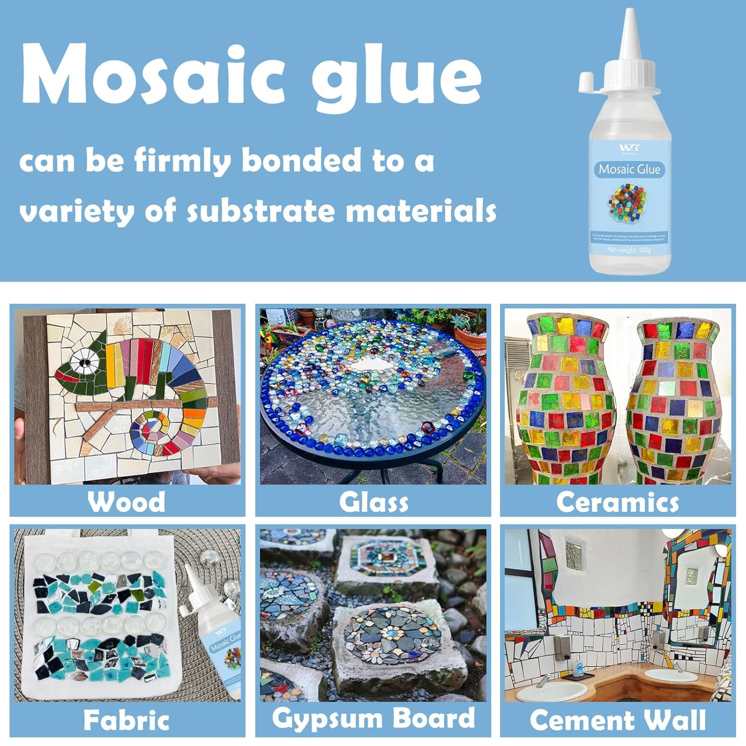 Mosaic Glue 100Ml, Clear Mosaic Tiles Glue, Non-Toxic & Water Resistant, Mosaic Adhesive Suitable for All Surfaces image number 2