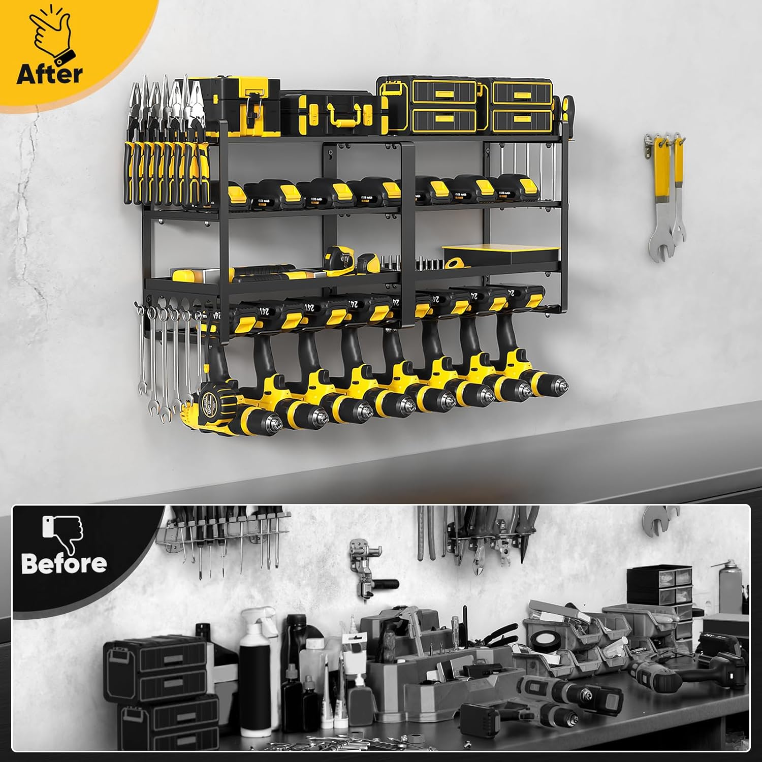 POKIPO Power Tool Organizer Wall Mount, Extended Large Heavy Duty 8 Drill Holder, 4 Layer Garage Tool Organizer and Storage, Utility Racks Suitable for Workshop, Garage Cordless Drill image number 6