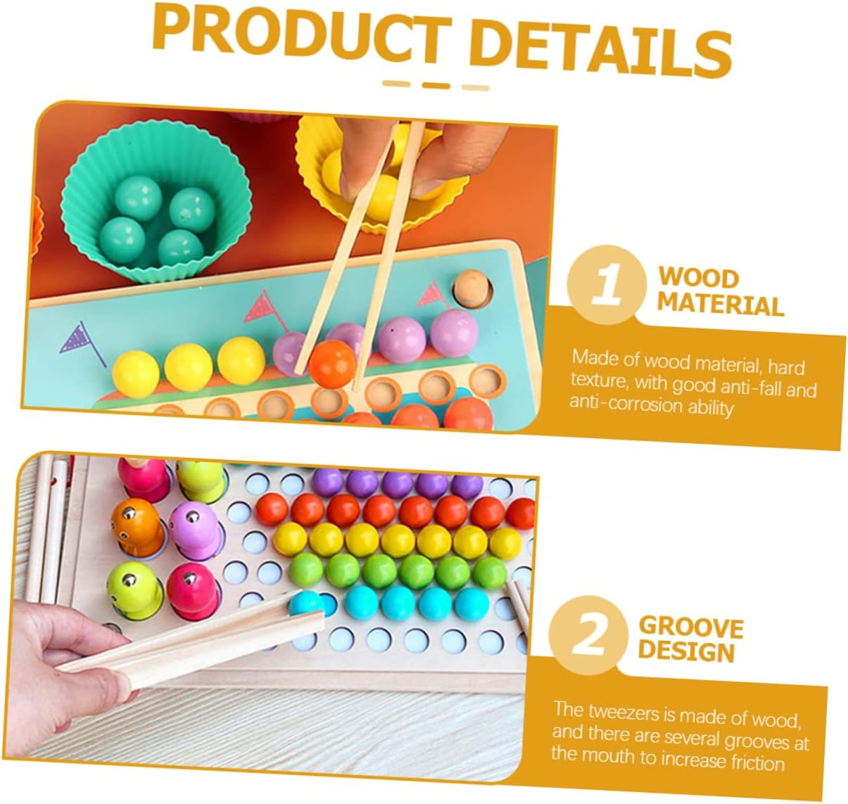 HOMSFOU 5Pcs Kids Wooden Tweezers for Fine Motor Skills Training Montessori Educational Toys for Toddlers and Children Safe Edges for Bead and Bean Sorting image number 2