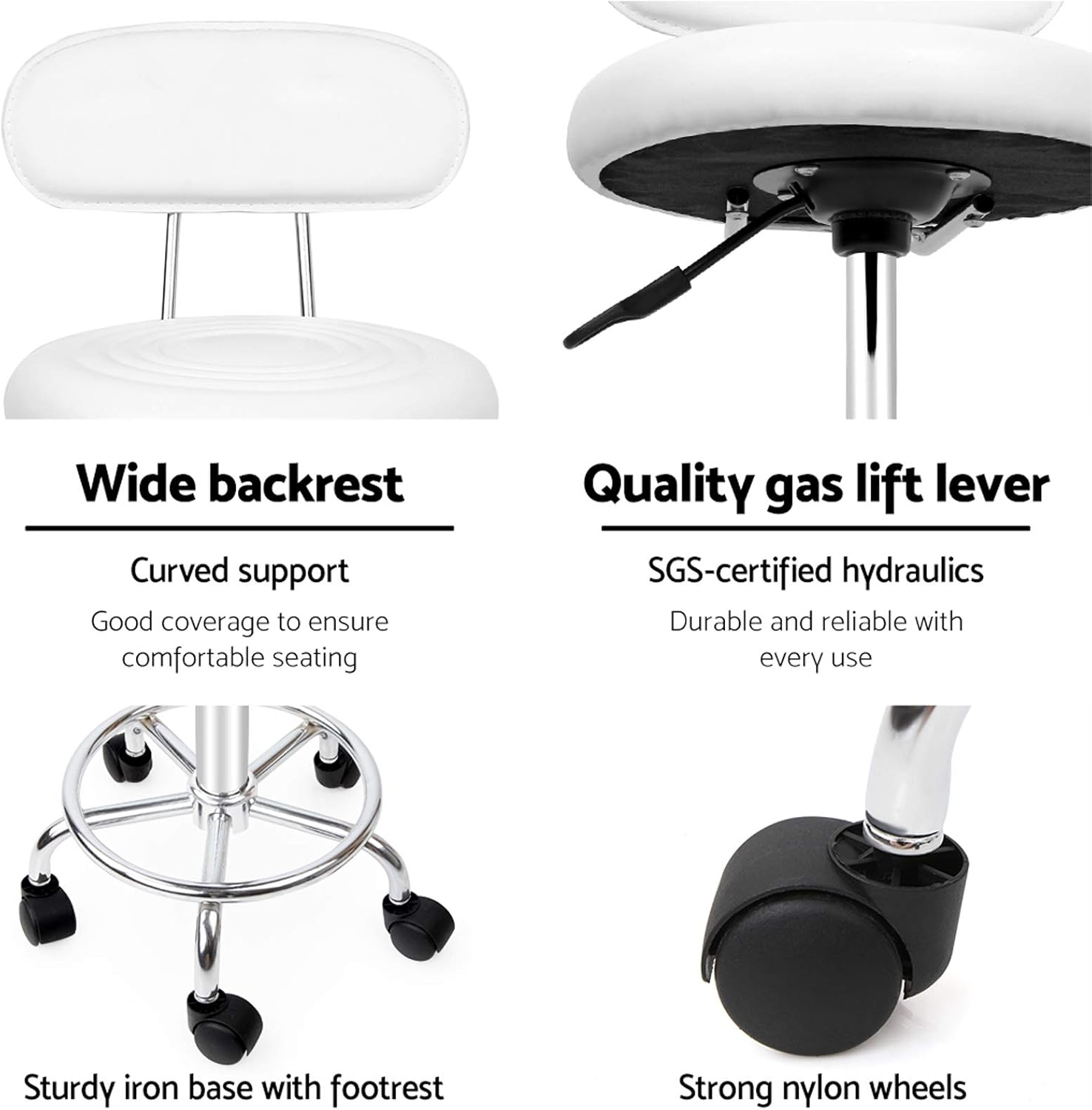 Artiss round PU Salon Stool, Bar Stools Swivel Lounge Drafting Chair Piano Guitar Seat Barber Chairs Outdoor Spa Indoor Home Office Kitchen Furniture, with Backrest Hydraulic Lift White