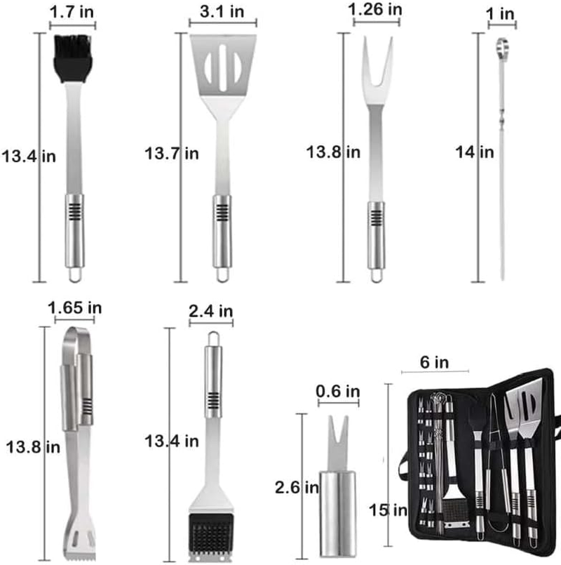 BBQ Accessories Kit - 20Pcs Stainless BBQ Grill Tools Set for Smoker Camping Barbecue Grilling Tools BBQ Utensil Set Outdoor Cooking Tool Set with Canvas Bag Gift for Thanksgiving Day, Christmas image number 2