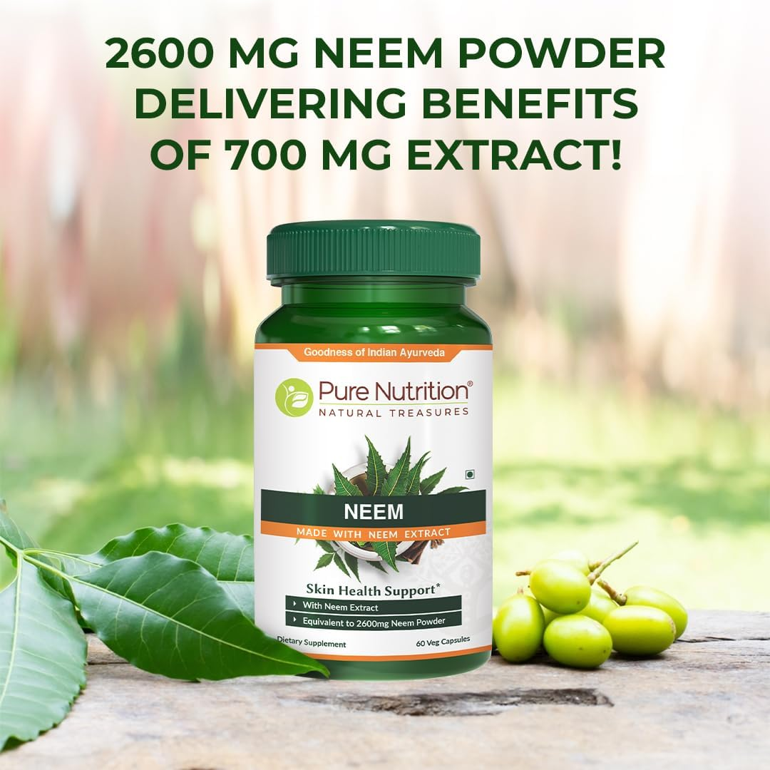 Pure Nutrition Neem Capsules 700Mg, 60 Count. Herbal Skin Supplement. Neem Extract Supplement Equivalent to 2600Mg Neem Leaf and Bark Powder. Gluten Free | Non-Gmo image number 5