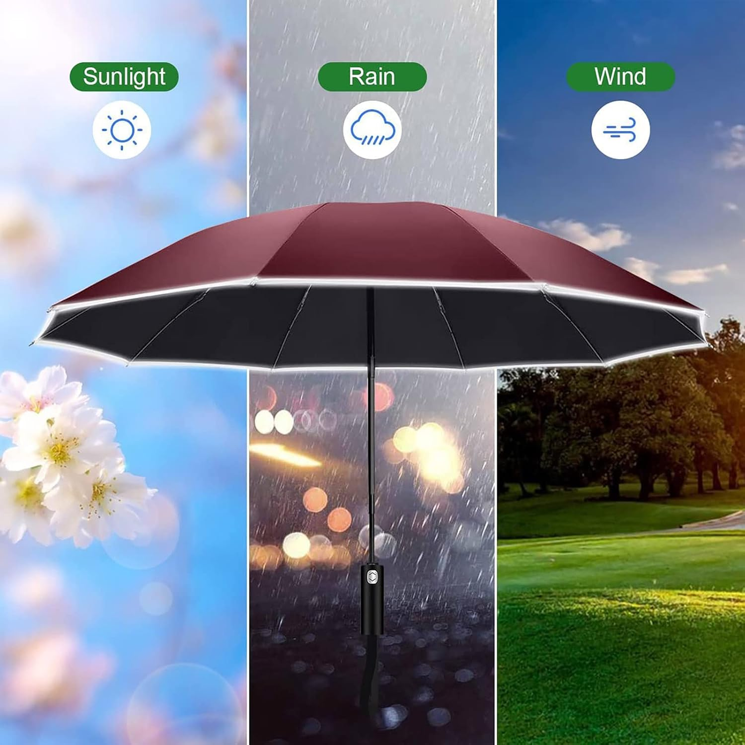 DAWNTREES Travel Folding Umbrella | UPF 50+ 99% UV Protection,Sun UV Umbrella,Sturdy Windproof, Reflective Safety Strip,Compact Auto Open/Close Umbrella for Men Women,Gift Package image number 4