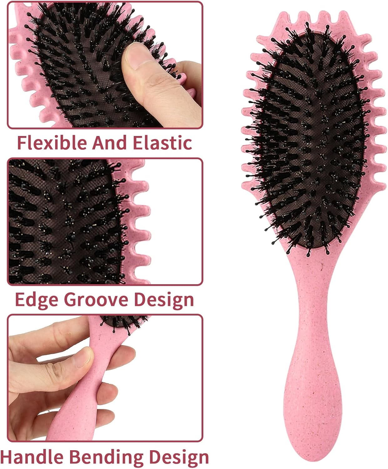 Wesoke Curl Defining Brush & Scalp Massager, Curly Hair Brush for Detangling, Shaping and Defining Curls for Women Men, Long Shampoo Brush with Soft Silicone Bristles for Hair Care Relaxation, Pink image number 5