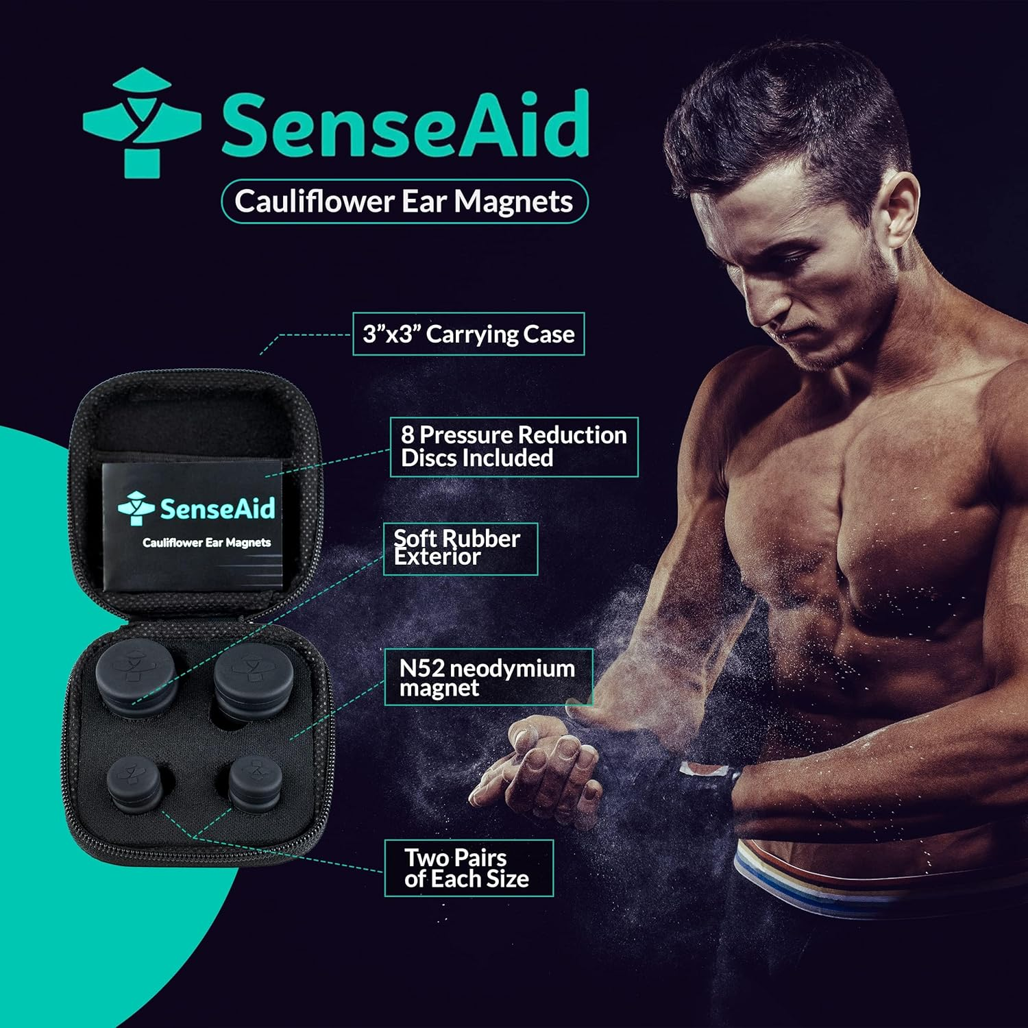 Cauliflower Ear Magnets | 8 Magnets + 8 Compression Reduction Discs Included. Cauliflower Ear Draining Kit for Treatment and Protection against Scarring image number 4
