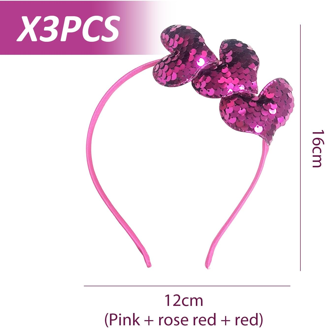 3 Pieces Heart-Shaped Headbands, Sequin Headbands, Cute Headbands, Shiny Headbands, Girls' Hair Accessories. image number 4