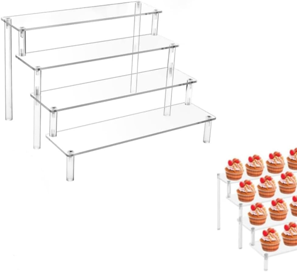 4 Tier Acrylic Riser Display Stand, 30*8 Cm Clear Acrylic Display Riser Cupcake Stand Pop Figure Display Steps for Decoration and Organiser,Perfume Makeup Dessert Display Risers Steps image number 3