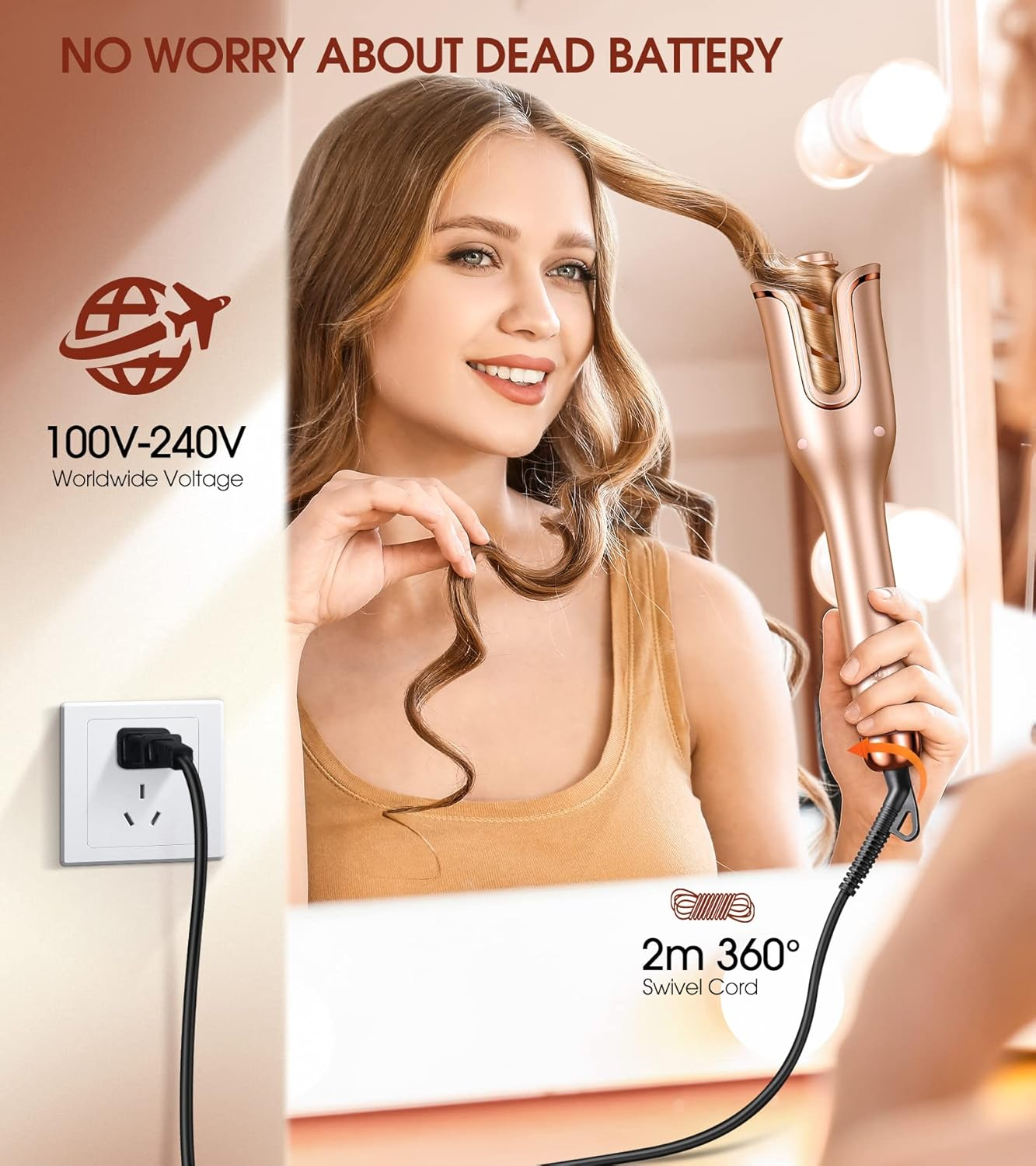 Follexmoe Automatic Hair Curler, 1" Ceramic Curling Iron with 4 Heat Settings & 3 Timer, Dual Voltage, Auto Shut-Off for All Hair Types image number 4