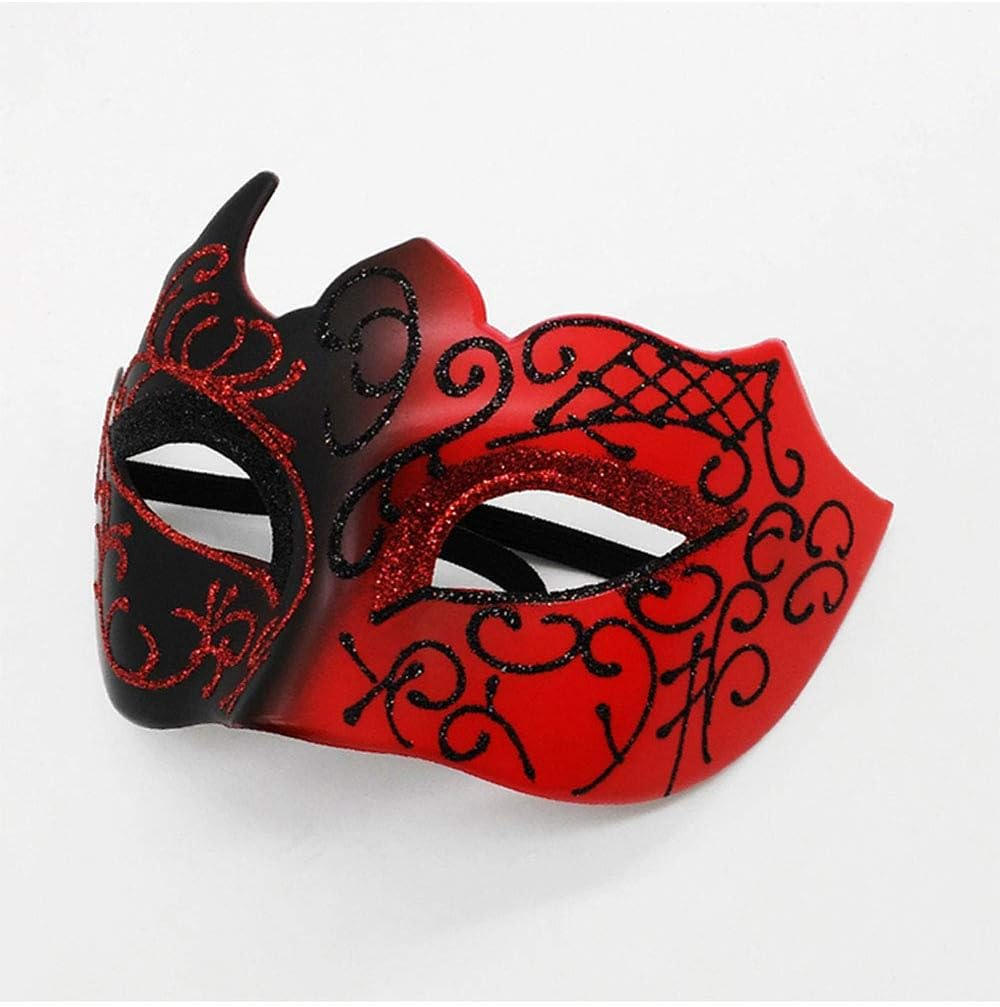 Masquerade Mask for Men Vintage Venetian Mardi Gras Halloween Christmas Party Masks (Red) - Black image number 2