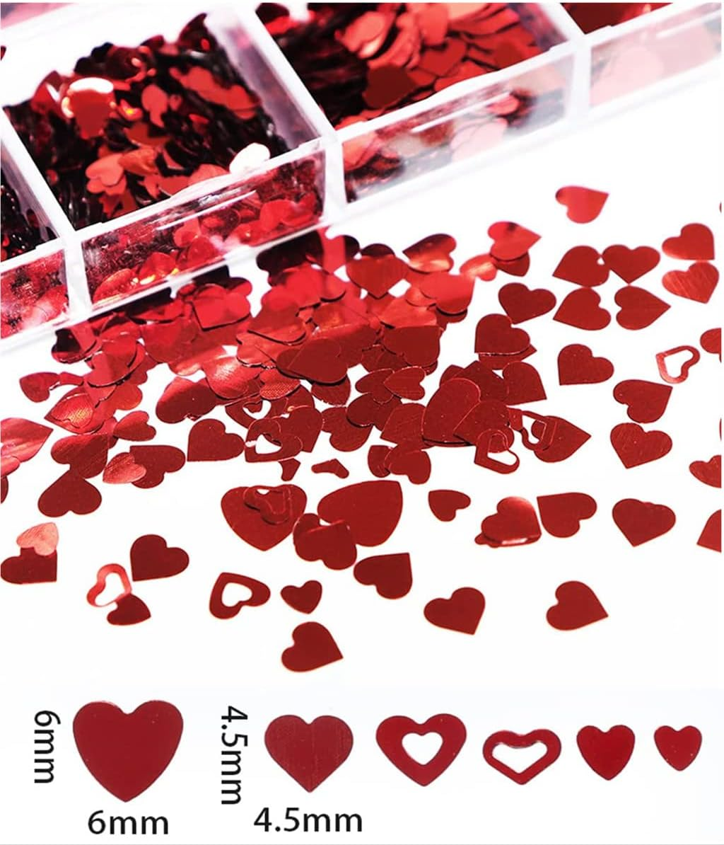 Red Heart Nail Art Glitter Sequins for Valentine'S Day Nail Art Stickers Decals Holographic Love Heart Nail Charms Flakes for Acrylic Nail Supplies Manicure Tips Accessories image number 2