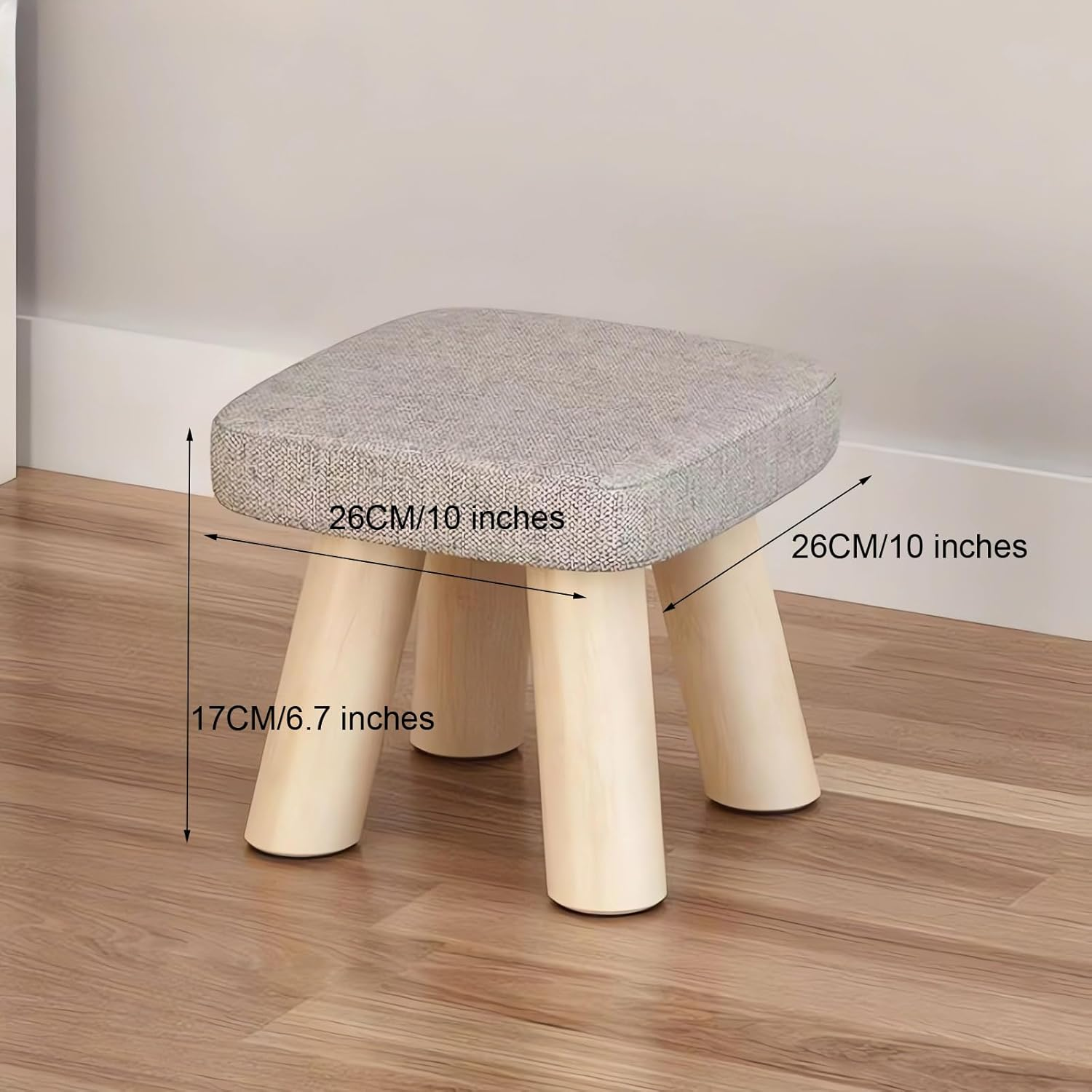 Modern Wooden Footstool with Fabric Seat, 26 X 26 X 17 Cm, 100 Kg Capacity, Grey/Blue Ottomans A266 (Y Blue)