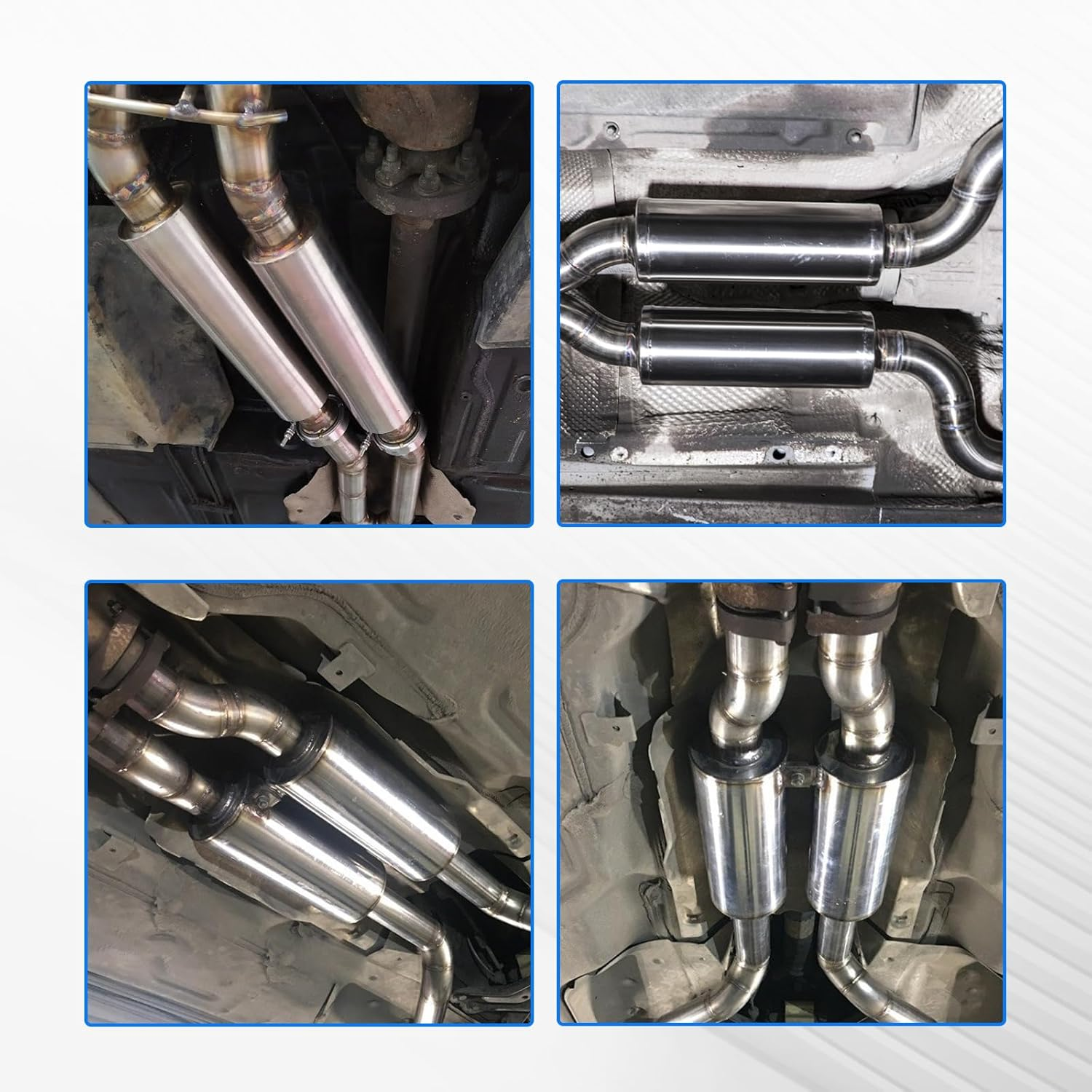 Yeoflagtrade 3.0 Inch Inlet 4.0 Inch Outlet Exhaust Muffler 3.0" to 4.0" Universal 18.5" Length Stainless Steel Polished Exhaust Tip Burnt Blue image number 2