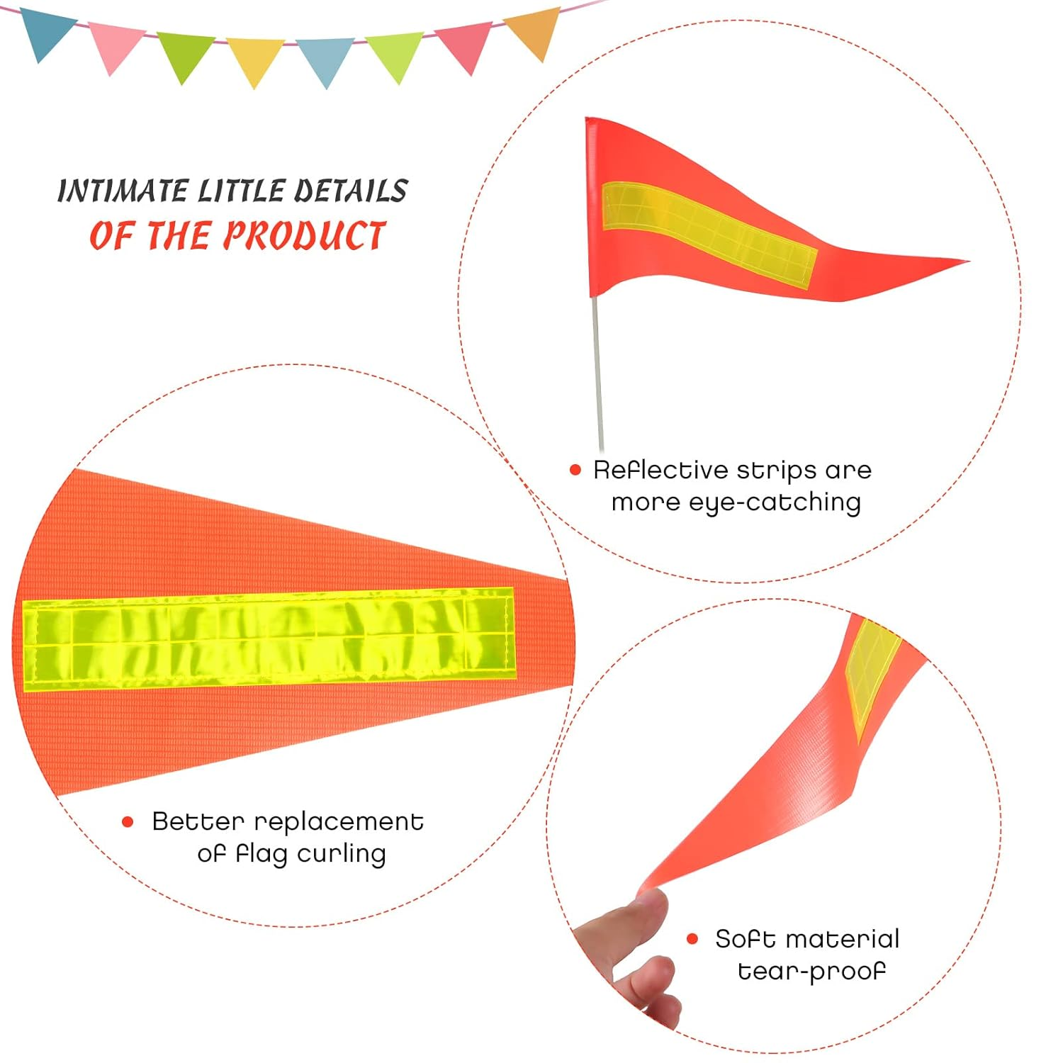 Breling 2 Pieces Replacement Safety Flag Pennant High Visibility Bike Safety Flag with Pole Tear-Resistant Waterproof Bicycle Decor for Bicycle Electric Car Outdoor Tent(Orange and Yellow) image number 1