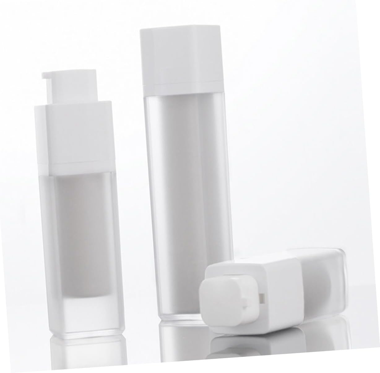 ULTECHNOVO 3Pcs Matte Square Airless Pump Bottles Refillable Lotion Containers for Cosmetics Skincare Travel Lightweight Press Pump Dispensers for Creams and Serums image number 6