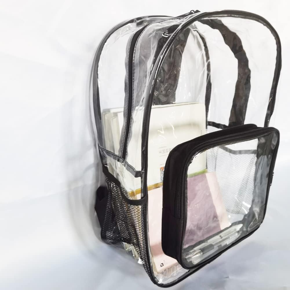 Heavy Duty Clear Backpack with Adjustable Reinforced Straps Front Accessory Pocket - Perfect for Work,School, Security, & Sporting Events, Clear, Large, School image number 4