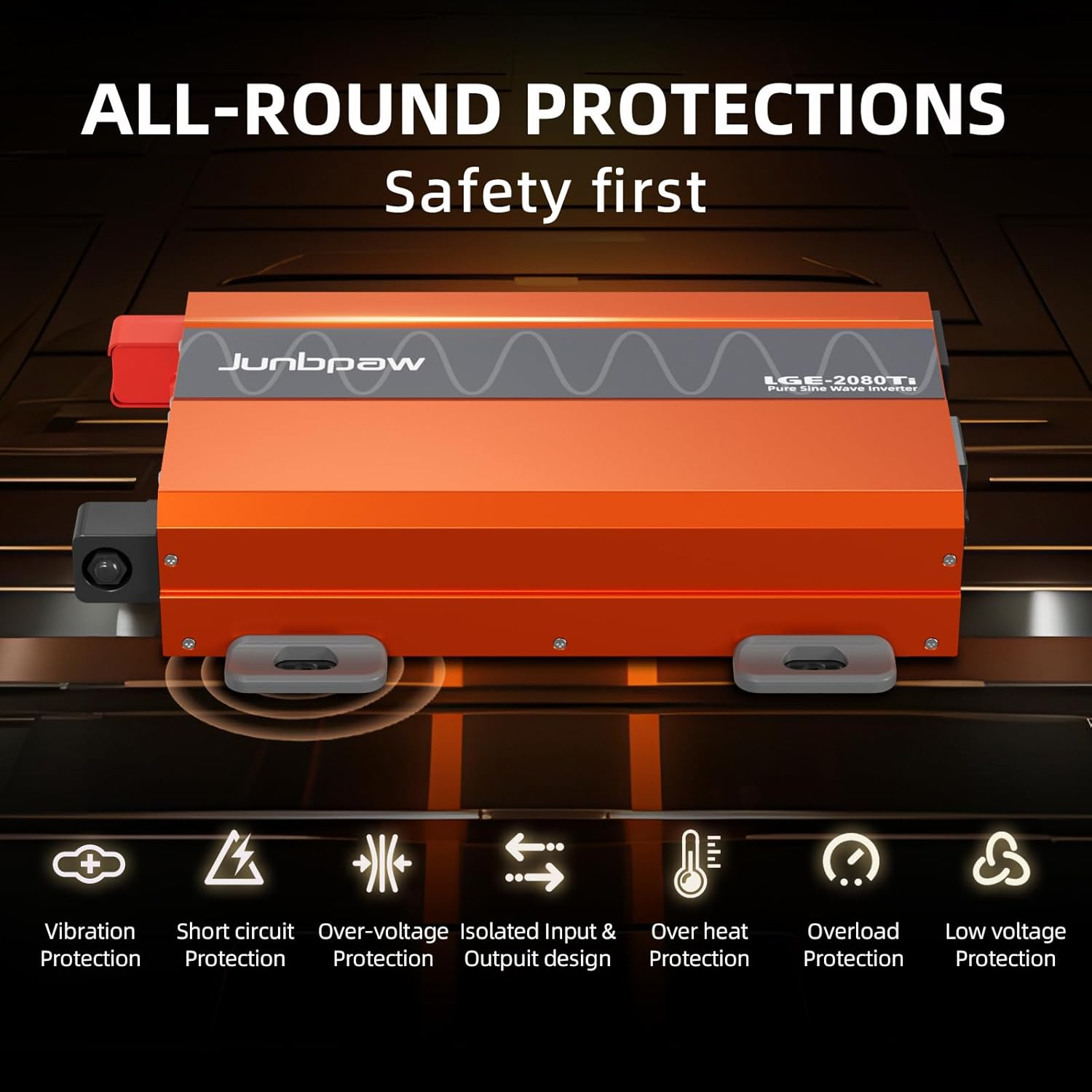 Junbpaw 2080W Pure Sine Wave Inverter, 24V DC to 230V/240V AC, 6000W Peak, 5V/2.1A USB, Quiet Fan, Capacitor, Off-Grid Solar Power for RV, Camping, Emergency, Truck image number 2