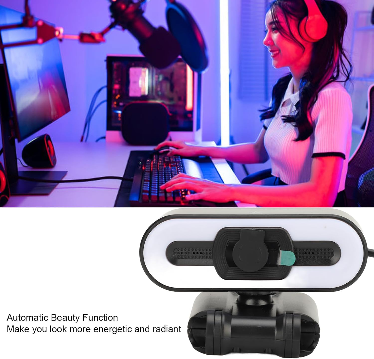 Webcam with Light, 4K Webcam Computer Camera, USB Camera with Microphone Fill Light Beauty for Laptop Computer LCD Display, Auto Beauty Function,Live Video Conferencing,Plug & Play image number 1