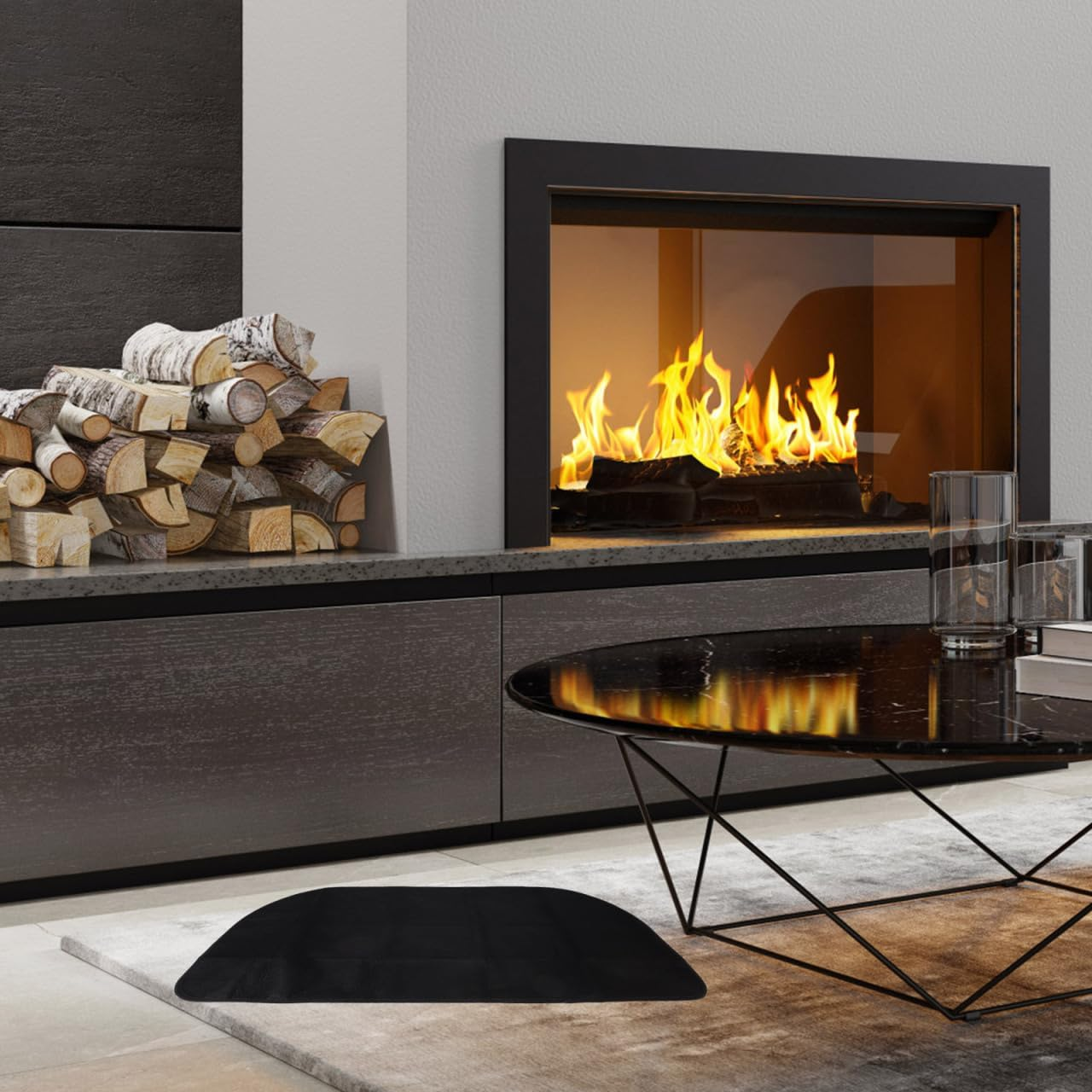 Ciieeo Fireproof Fireplace Mat Half Fire Resistant Floor Pad for Indoor Outdoor Use Flame Retardant Rug for Grilling Camping Hearth Protection image number 2