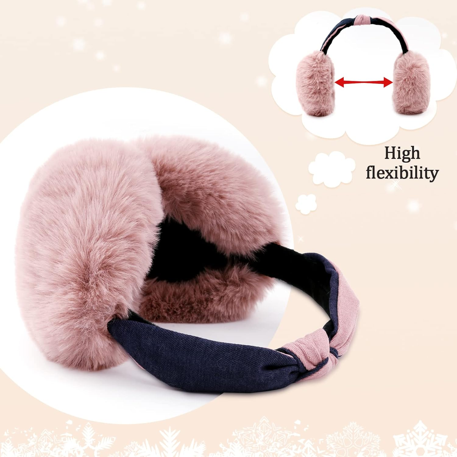 FSTEOE Women Winter Ear Muffs Foldable Girl Ear Warmer Fashion Furry Earmuff Soft Ear Cover Cold Weather - A-Khaki image number 3