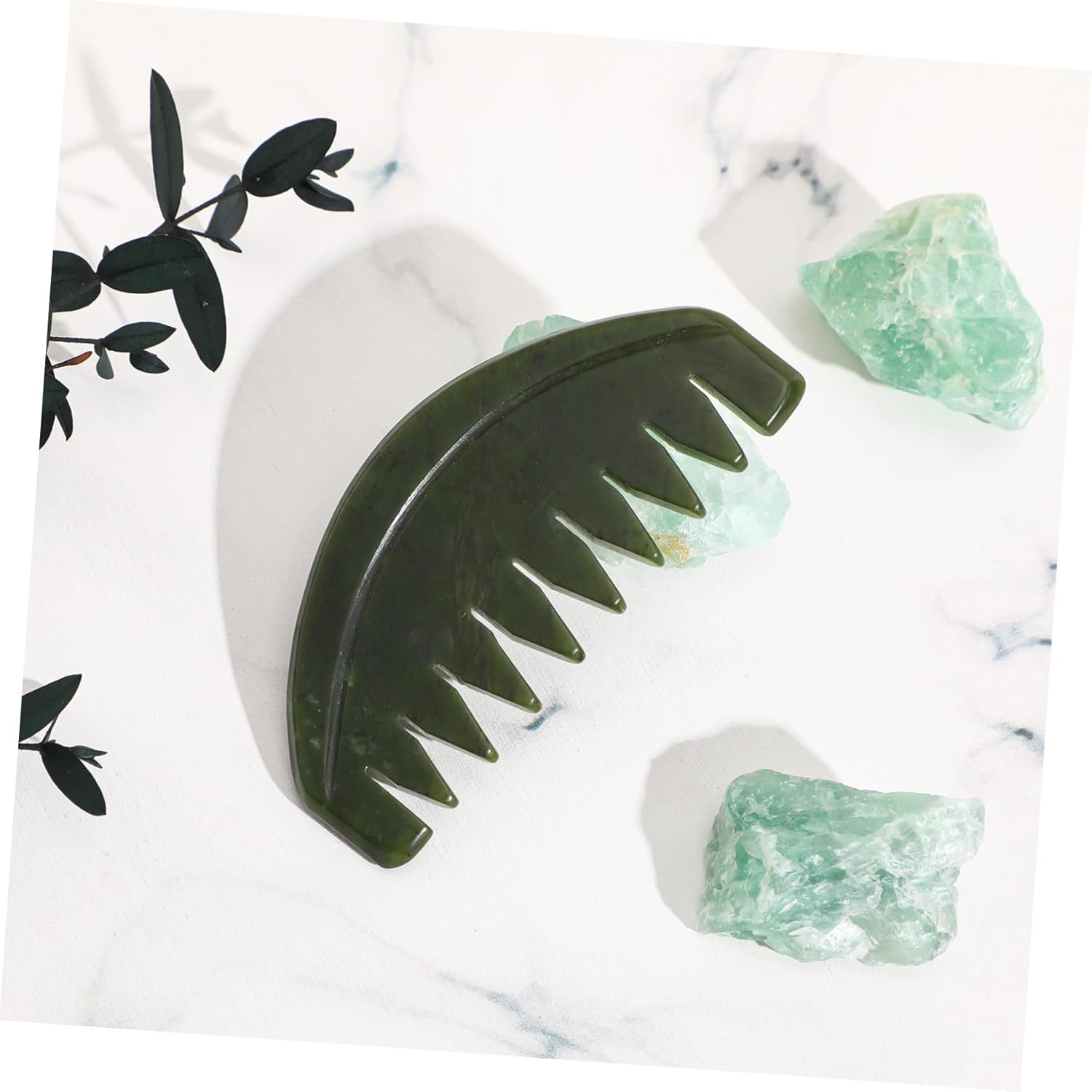 BATHVEVE Portable Jade Hair Comb for Scalp Massage Lightweight Natural Xiuyan Jade Scraping Tool with Smooth Edges Relaxing Head Massage Comb for Home and Travel Use image number 3