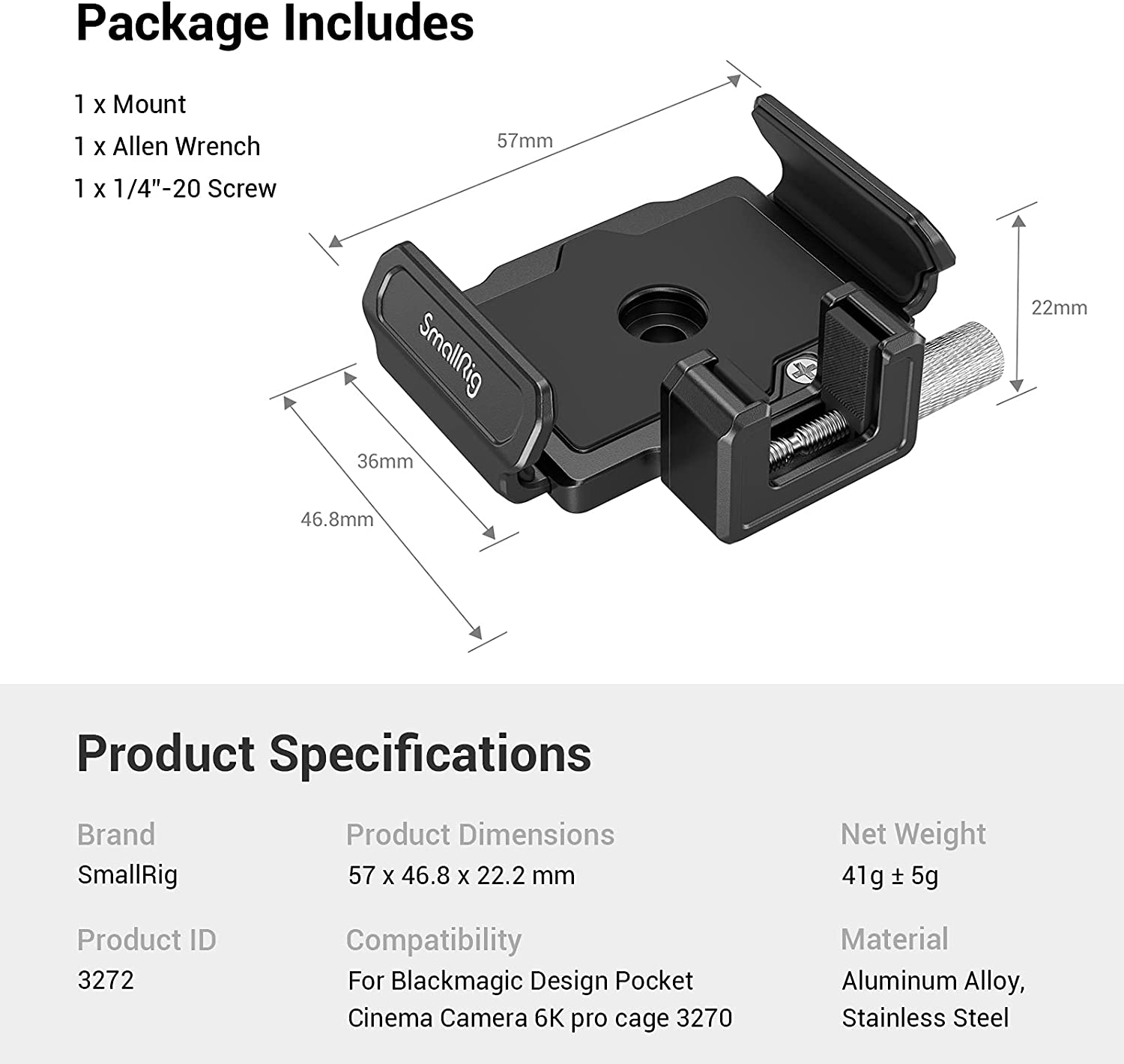 Smallrig Mount Bracket SSD Holder for Samsung T5 / T7 SSD &ndash; 3272 image number 3