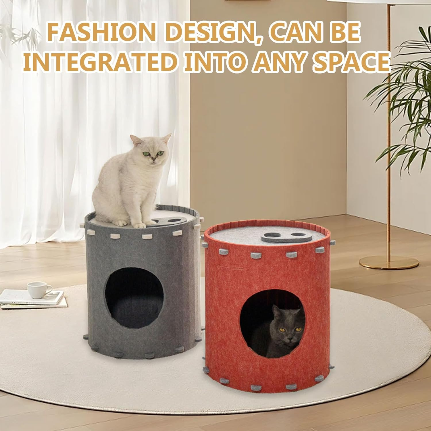 Cola Felt Cat Cave, 2 Levels, Felt Cat House, Cat Bed, Cat Cave for Cats, 42 X 41 X 41 Cm, Cat House for Rental, Cats for Sleeping, Hiding and Romping (Grey) image number 2