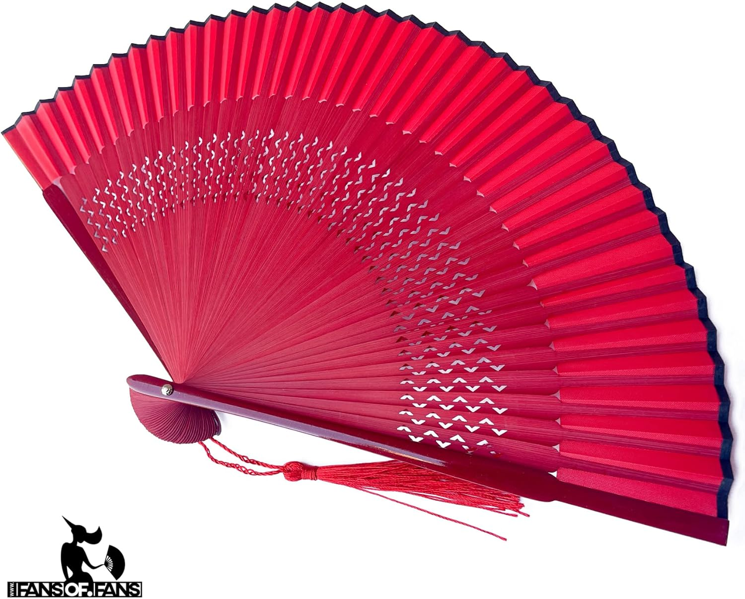 FANSOF.FANS Floral Red and Black Chinese Japanese Silk Fabric Handheld Folding Hand Fan with Pouch and Gift Box Grade a Bamboo Ribs for Women Girls Dance Birthday Wedding Favour Gift (Style 01)