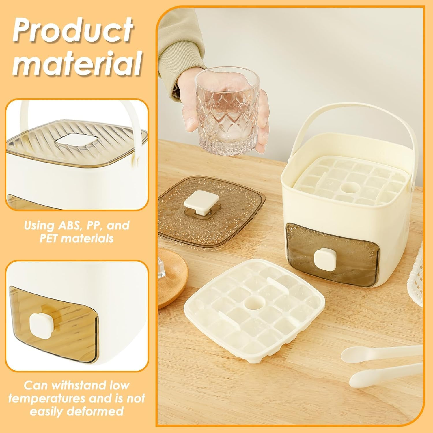 Taicols Small Ice Cube Machine, Ice Cube Maker, with 48 Grids, Ice Cube Tray, Ice Cube Maker with Drawer and Storage Container, Ice Cube Tray with Container, for Home Kitchen (White) - White image number 5