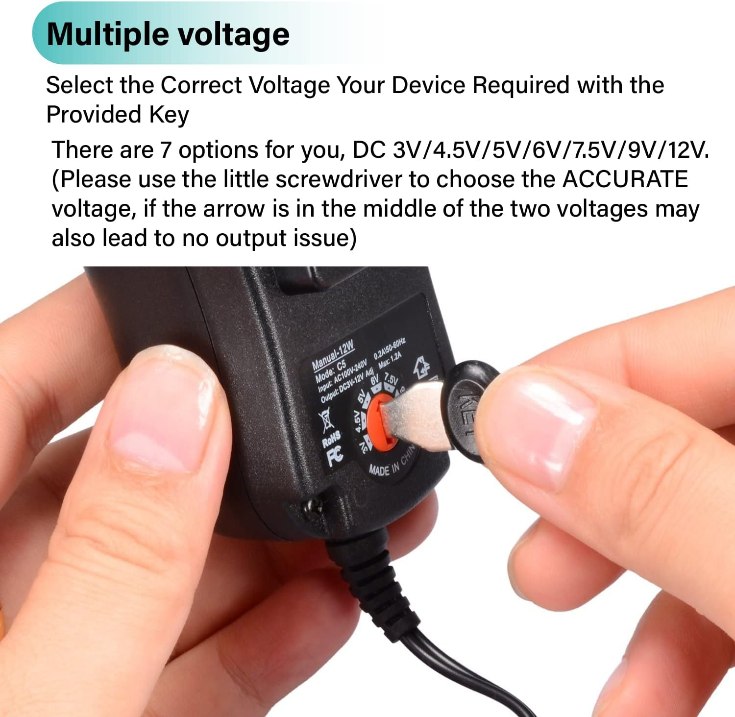 Reversible Polarity 12W Universal 3V 4.5V 5V 6V 7.5V 9V 12V Regulated Multi Voltage Switching Replacement Power Supply Adapter Charger for Keyboard Routers Speakers Pedals CCTV Cameras TV Box Audio image number 1