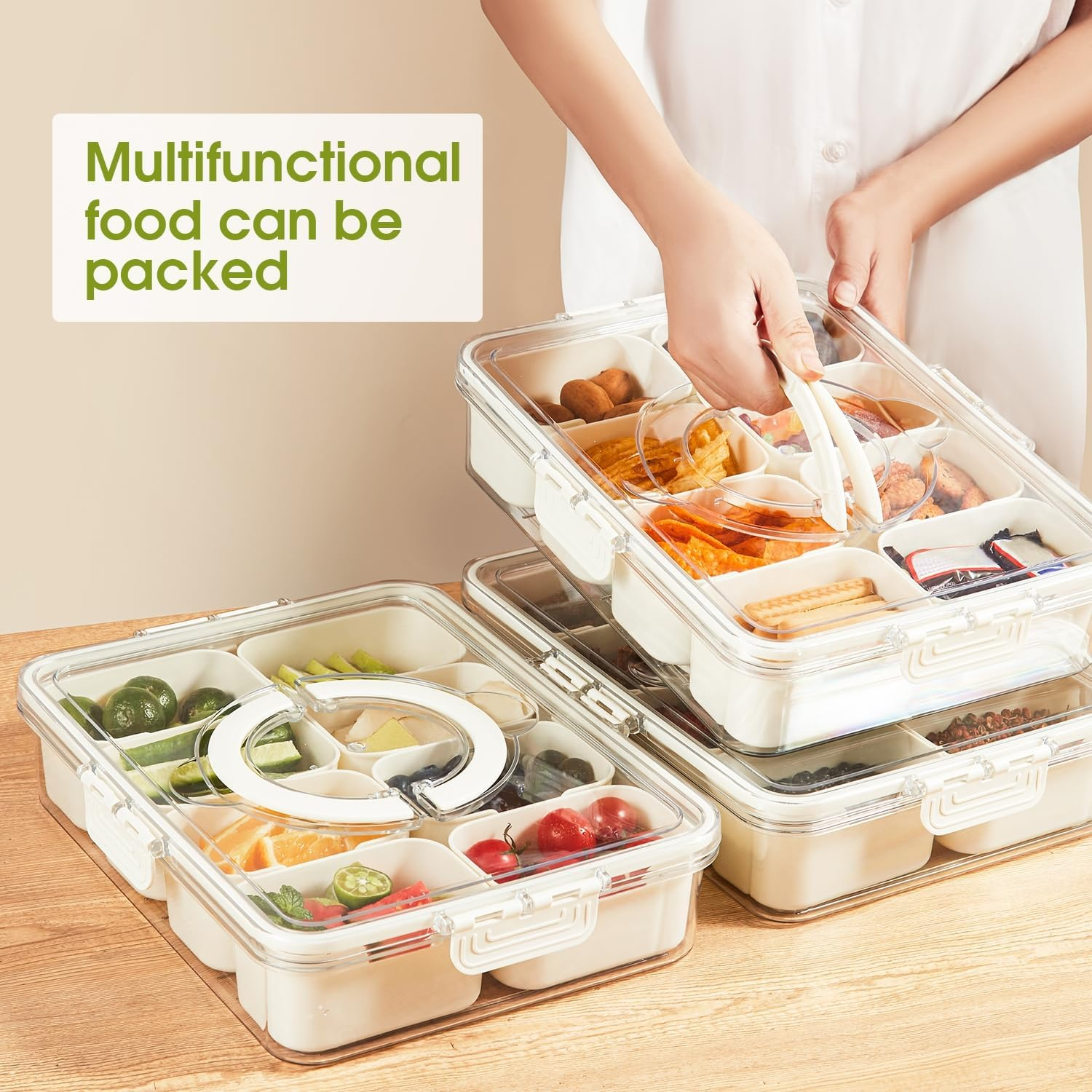 Snackle Box Container Divided Serving Platters with Lid and Handle Divided Snackle for Portable Snack Box Container Tray Perfect for Candy Fruit and Treats image number 3