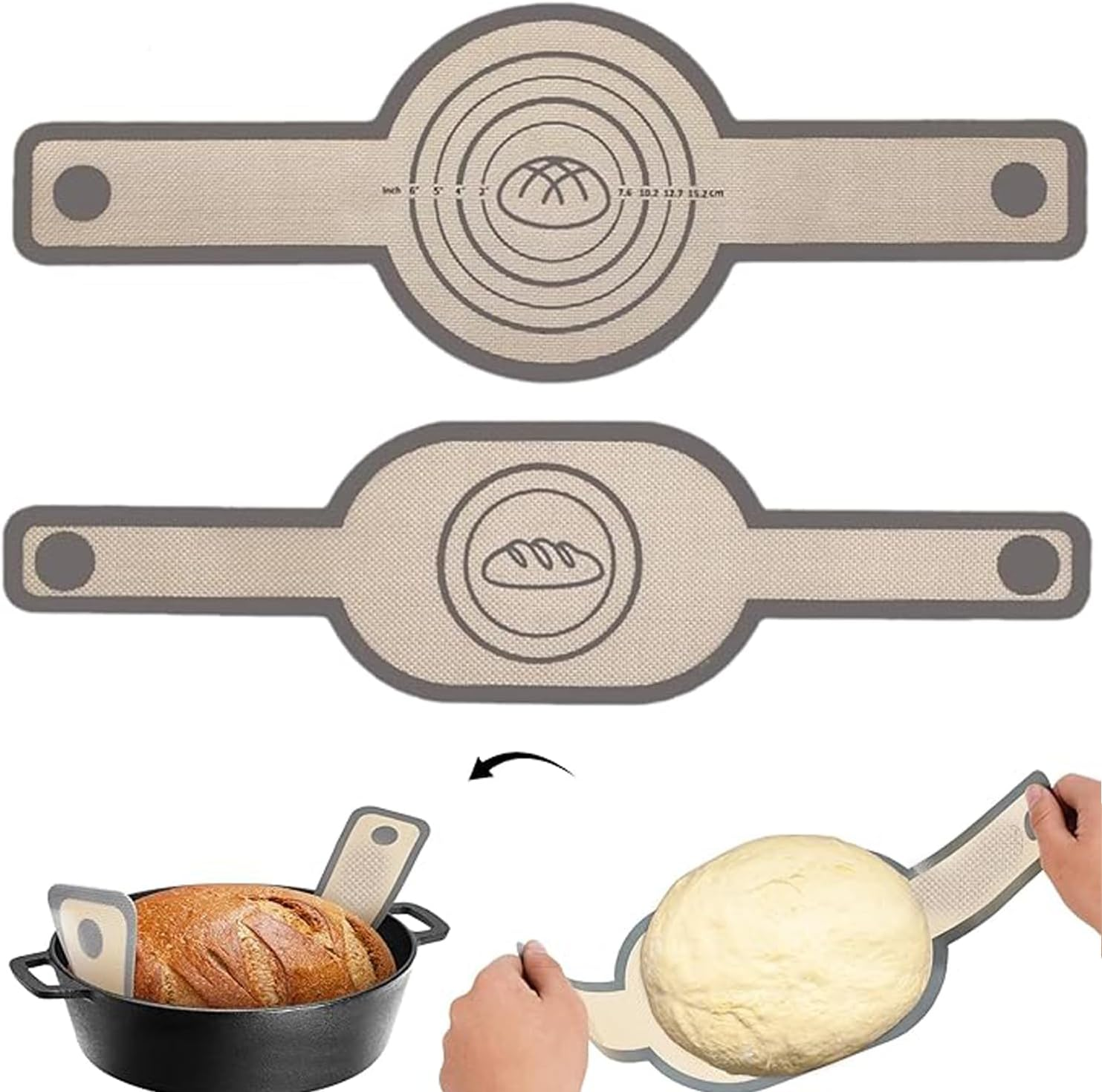 Silicone Bread Slings for Dutch Oven Liners, Sourdough Silicone Bread Slings, Non-Stick 2-Piece, Easy to Clean Reusable Baking Mats with Long Handles (Grey) image number 4