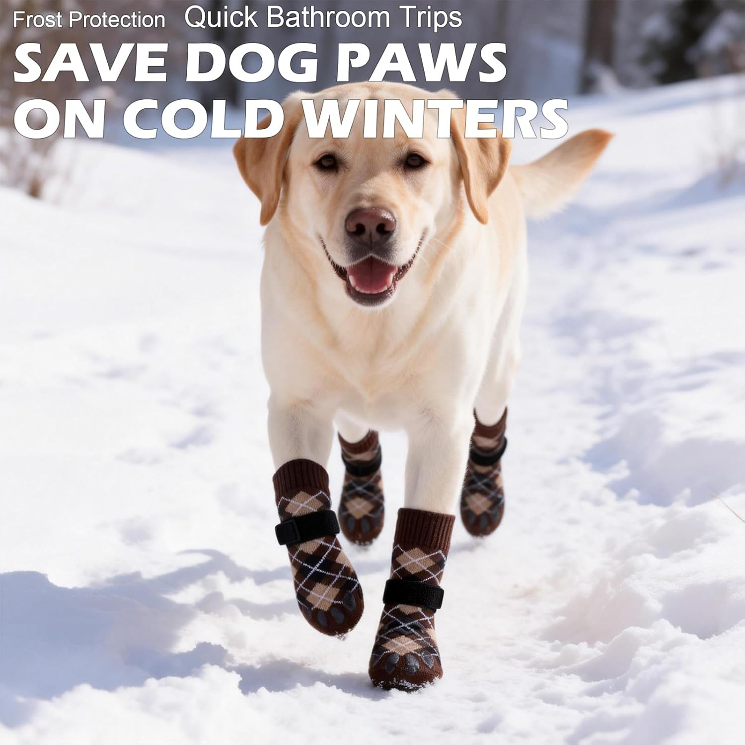 EXPAWLORER Dog Socks to Prevent Licking Paws,4 Pcs Double Sided anti Slip Dog Socks with Grippers for Hardwood Floors,Dog Shoes Booties for Small Medium Large Senior Dogs,British Style,Brown XL image number 1