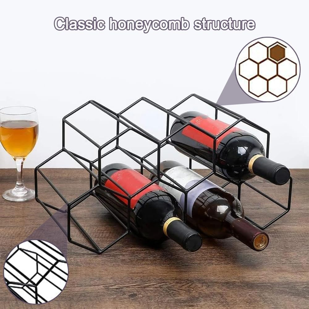 6-Bottle Wine Rack, Free Standing Metal Wine Holder, 3-Tier Countertop Wine Storage Organizer for Kitchen, Cabinet, Bar or Cellar, Vintage Copper Finish image number 4