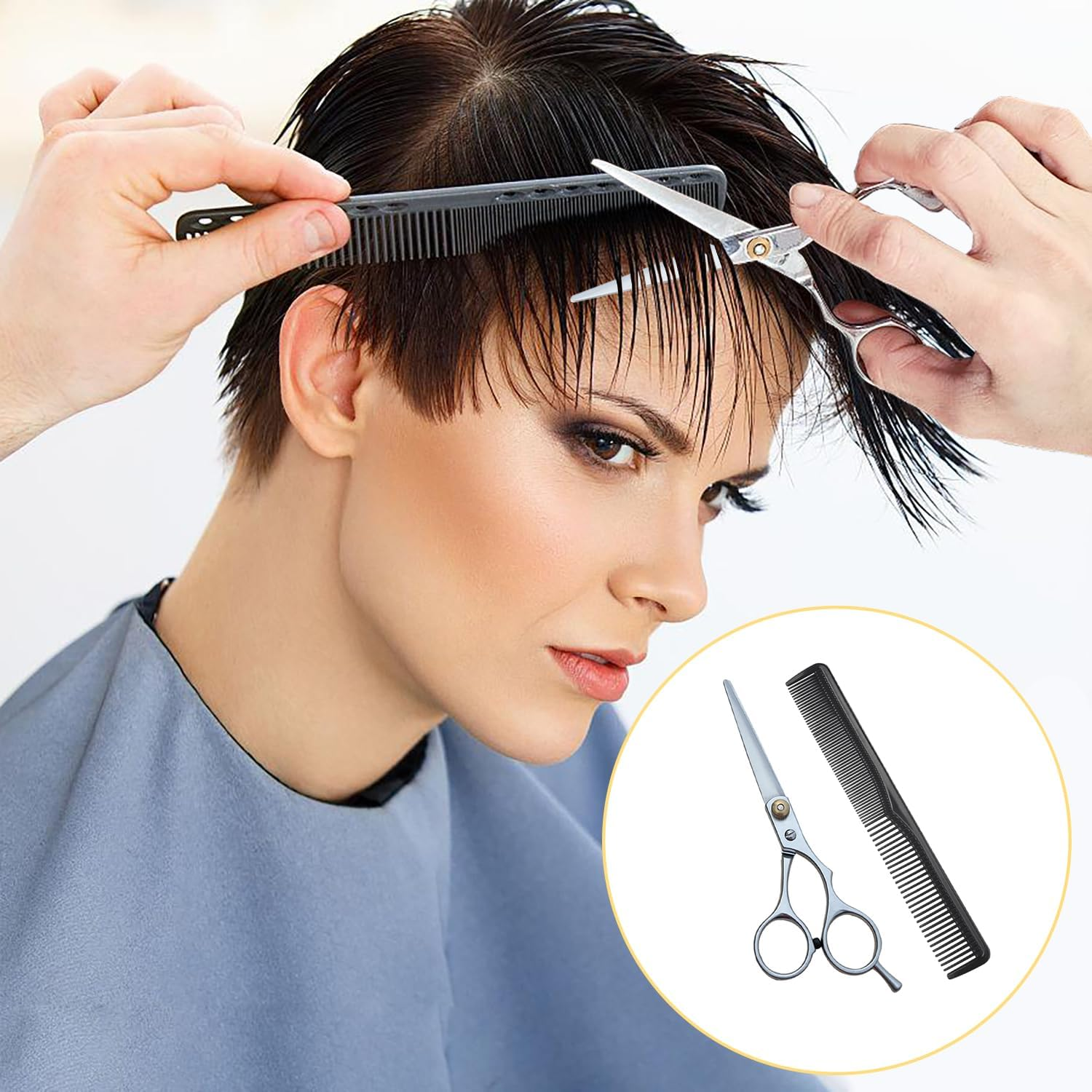 Icovalescent Hairdressing Scissors, Professional Hair Cutting Scissors with Comb and Leather Case, for Men, Women, Adults, Beard Scissors, Hair Scissors image number 5